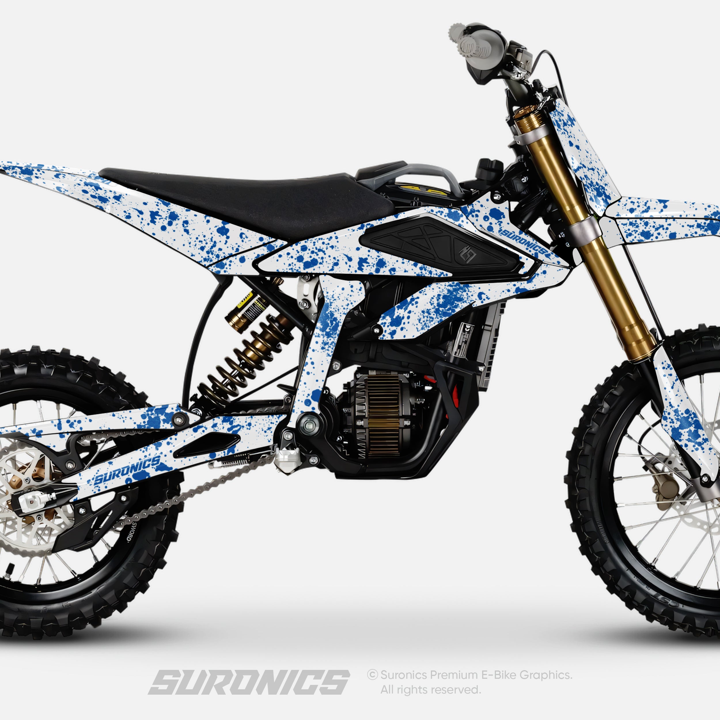 SPLATTER WHITE BLUE Surron Hyper Bee Graphics kit