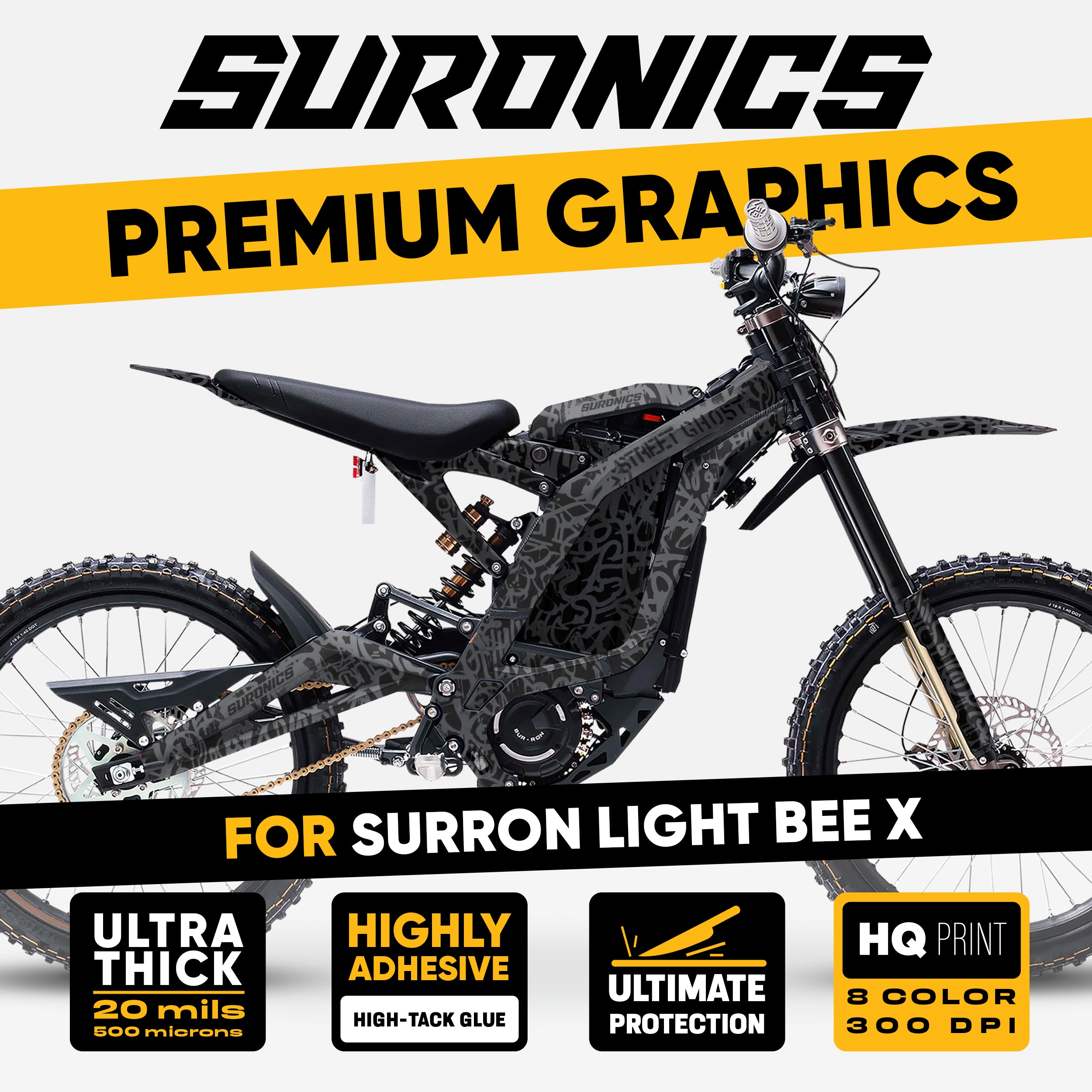 STREET GHOST BLACK GREY Surron Light Bee Graphics kit