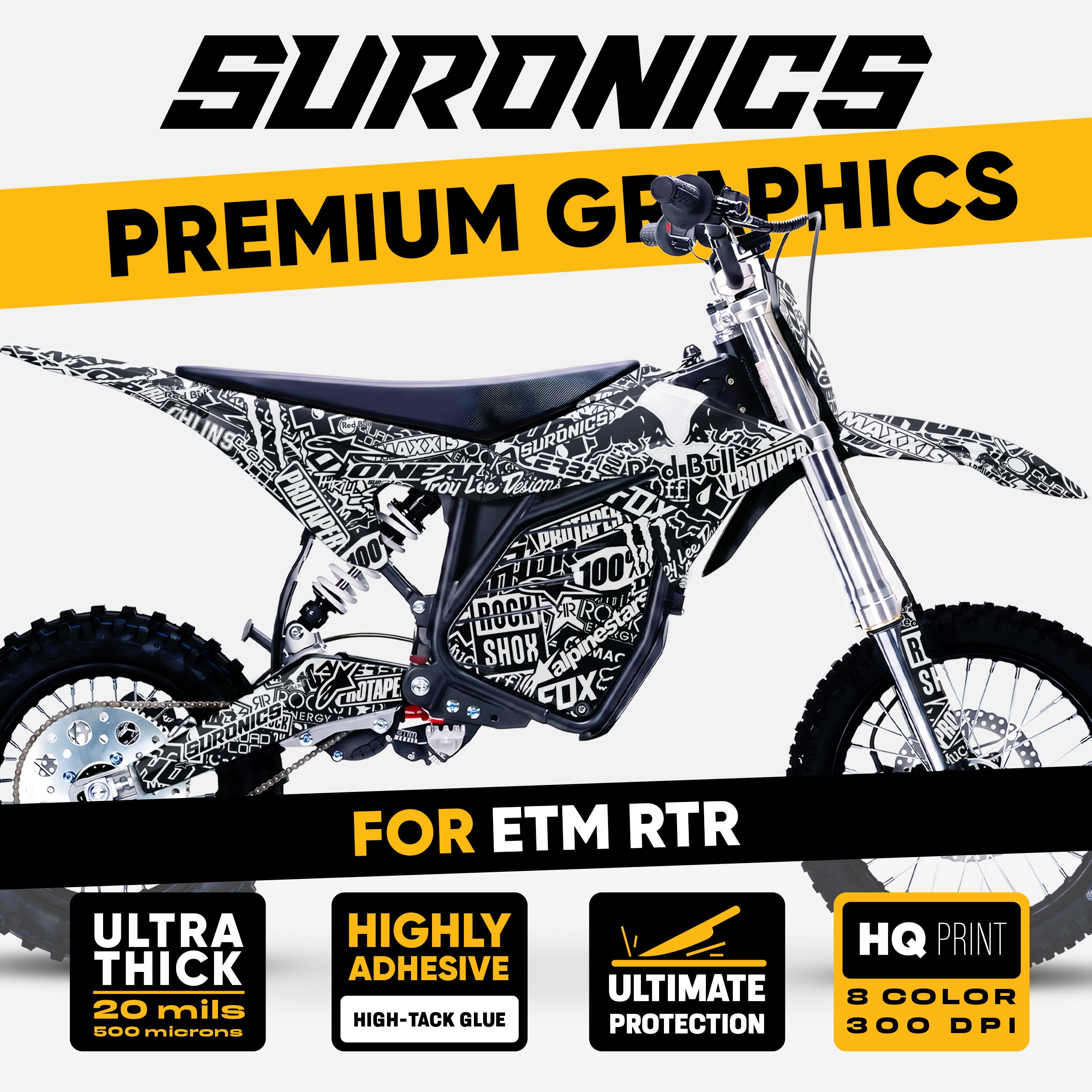 STICKY BLACK WHITE ETM RTR Graphics kit