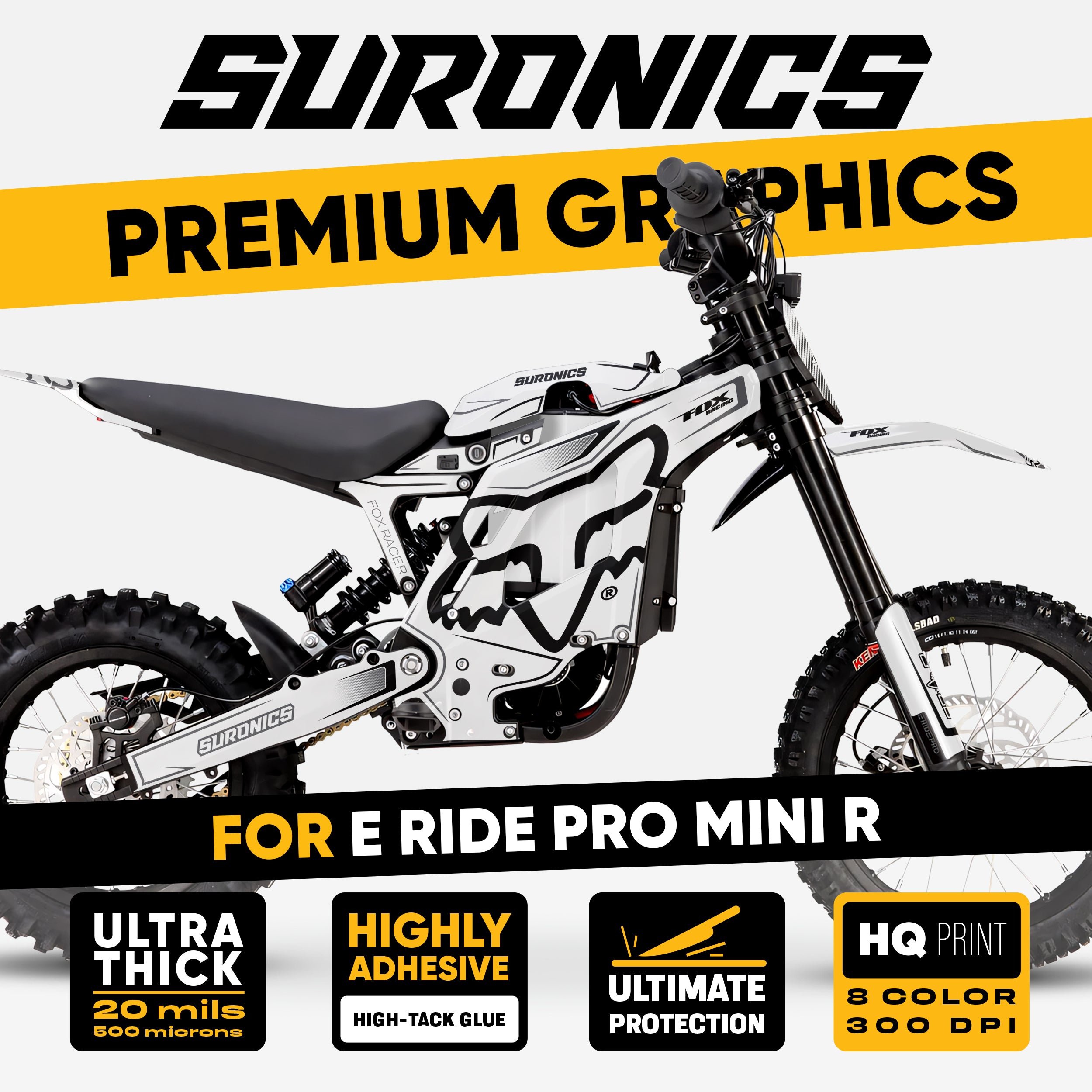 FOX RACER WHITE BLACK Eride Pro Mini R Graphics kit