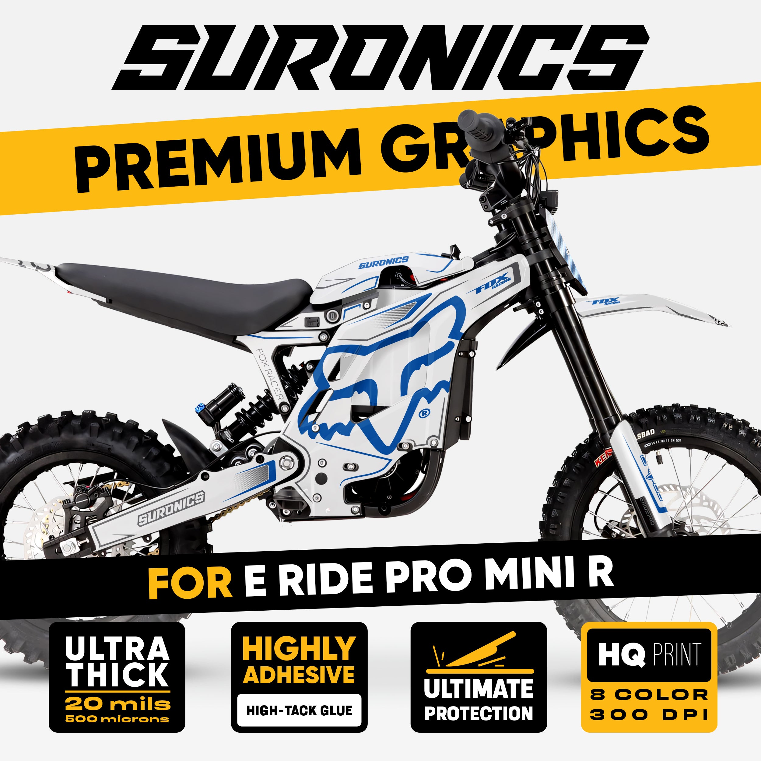 FOX RACER WHITE BLUE Eride Pro Mini R Graphics kit