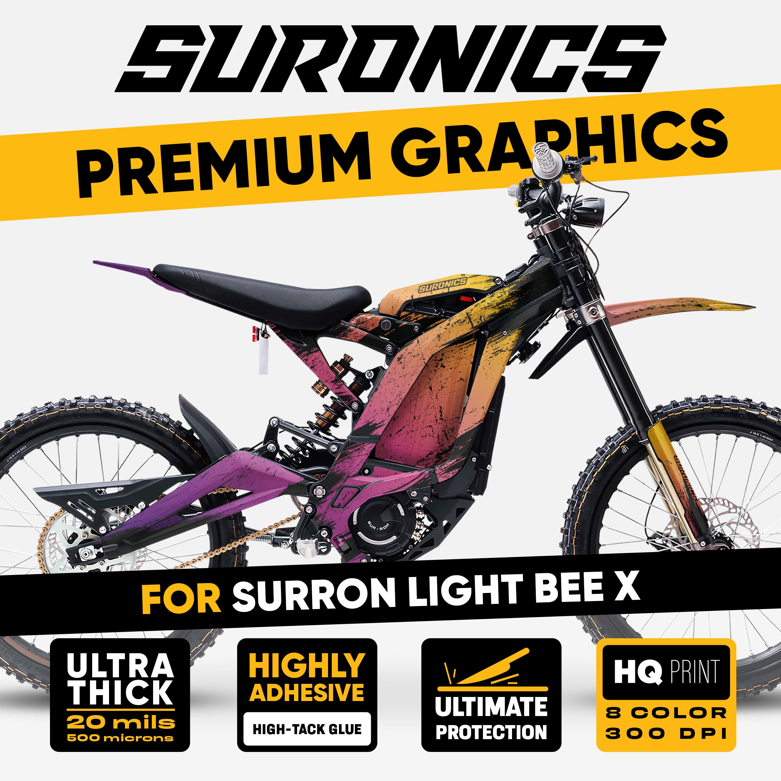 FADE PURPLE YELLOW Surron Light Bee Graphics kit