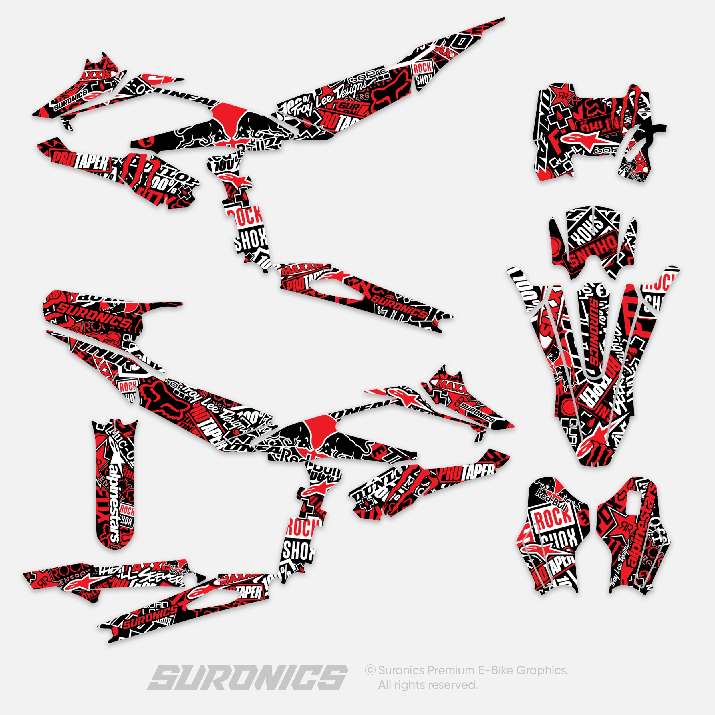 STIKCY BLACK RED Surron Hyper Bee Graphics kit