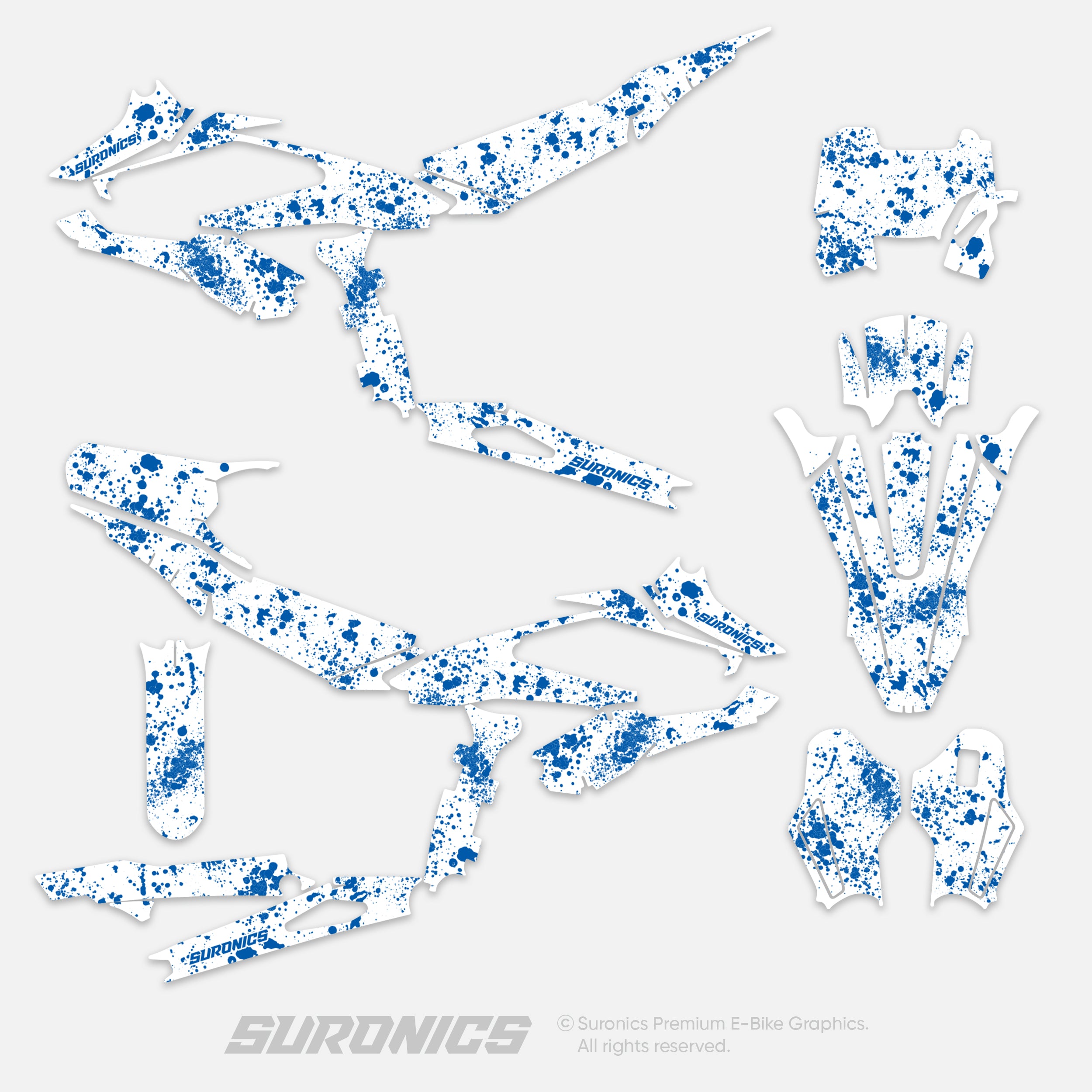 SPLATTER WHITE BLUE Surron Hyper Bee Graphics kit