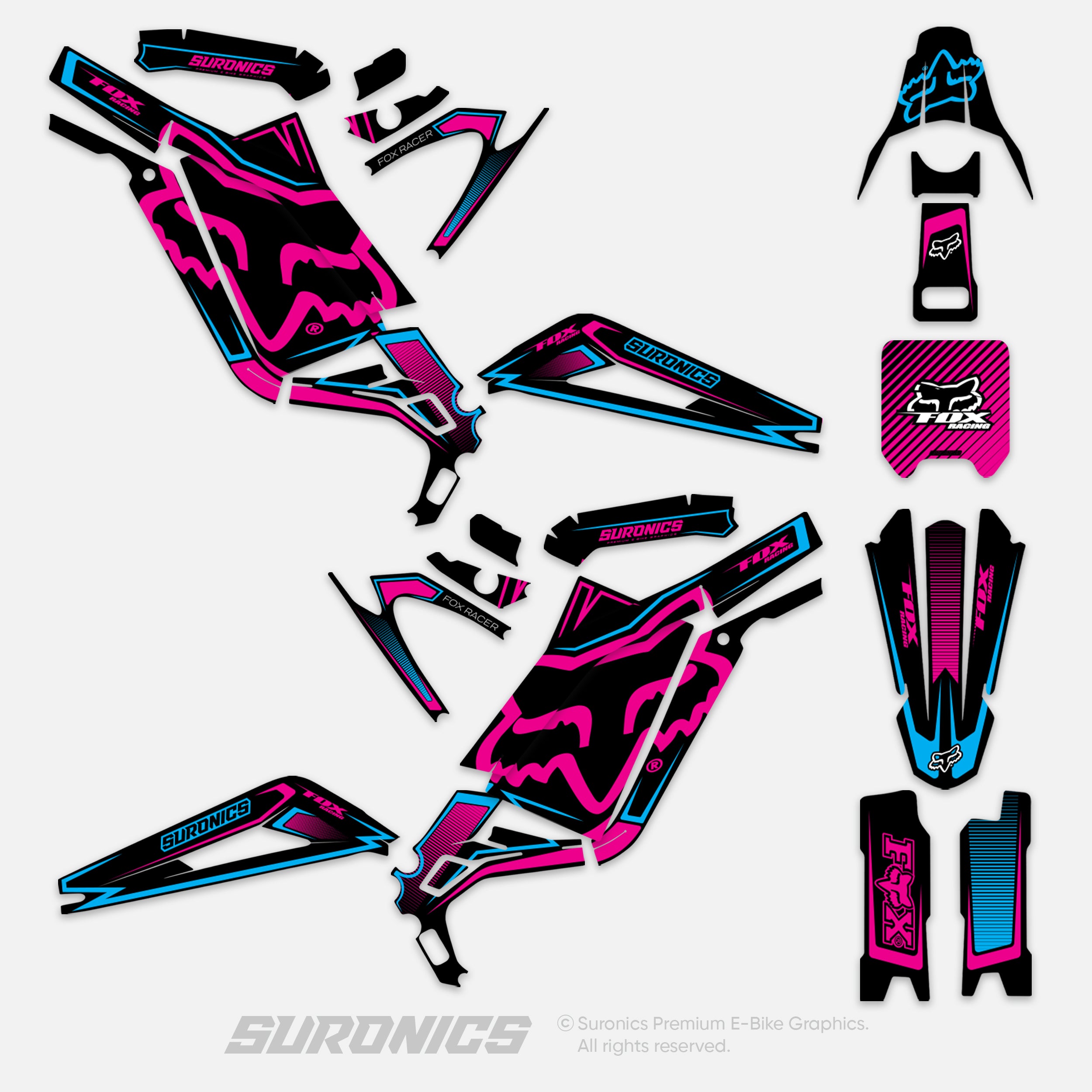 FOX RACER BLACK MAGENTA Surron Light Bee Graphics kit
