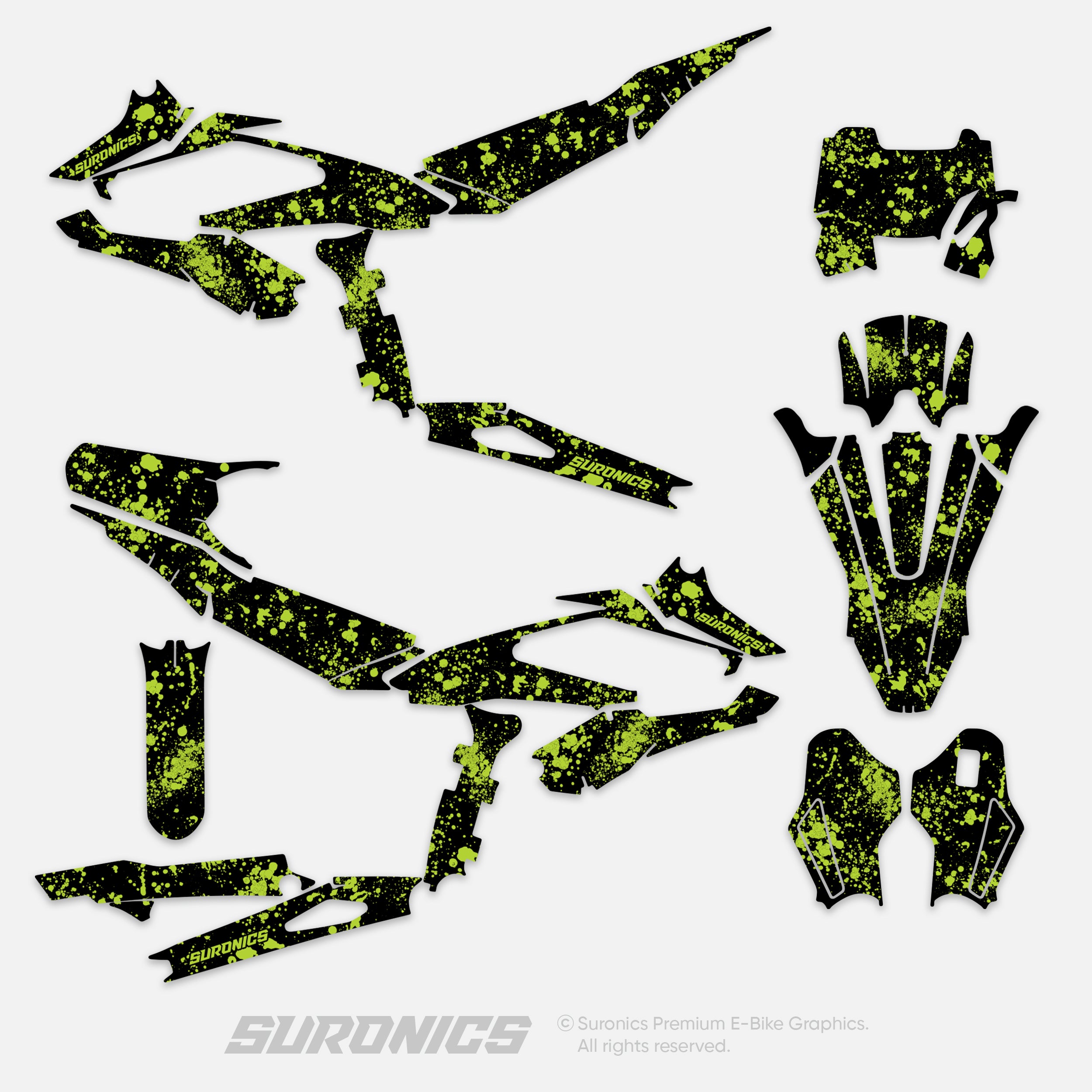 SPLATTER BLACK GREEN Surron Hyper Bee Graphics kit