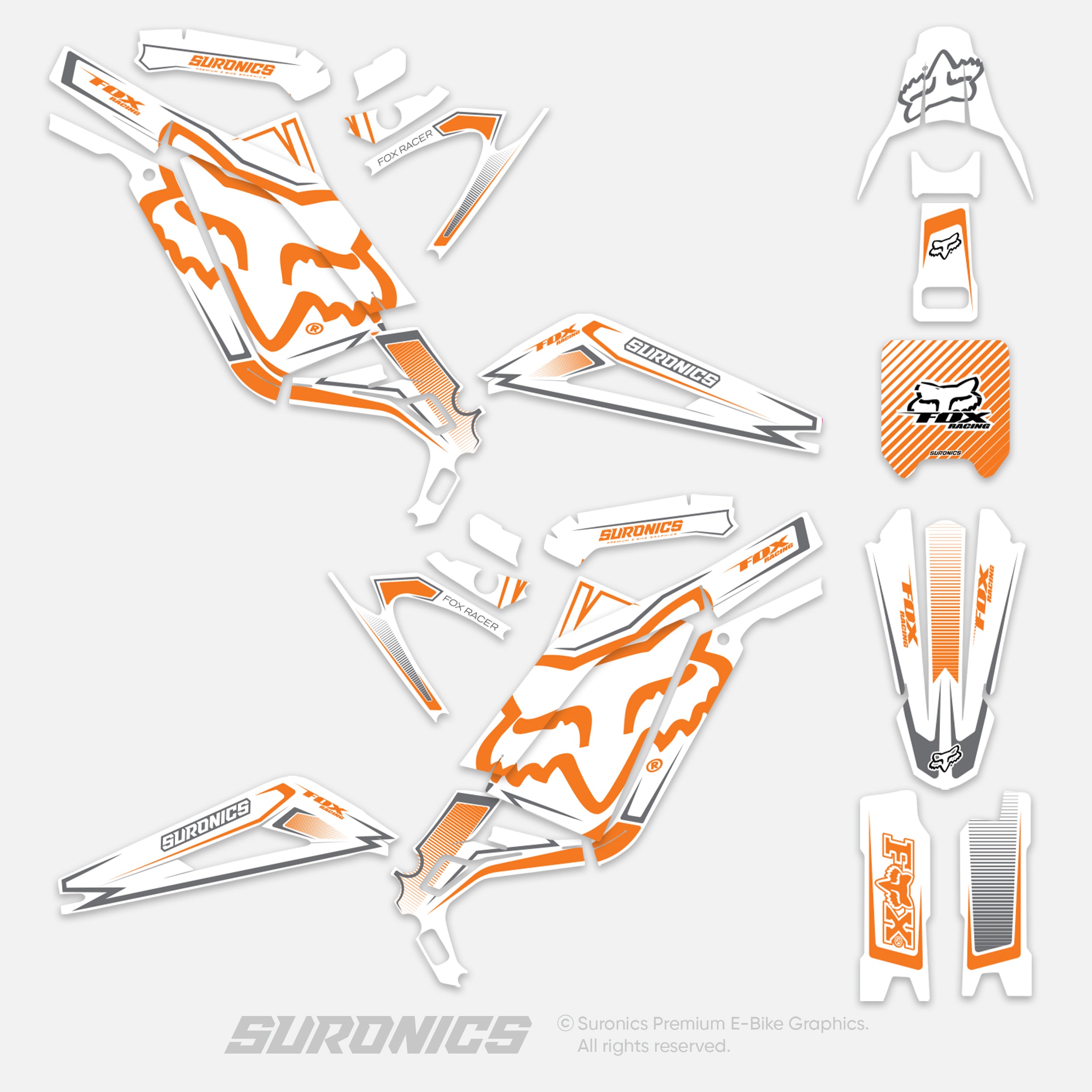 FOX RACER WHITE ORANGE Surron Light Bee Graphics kit