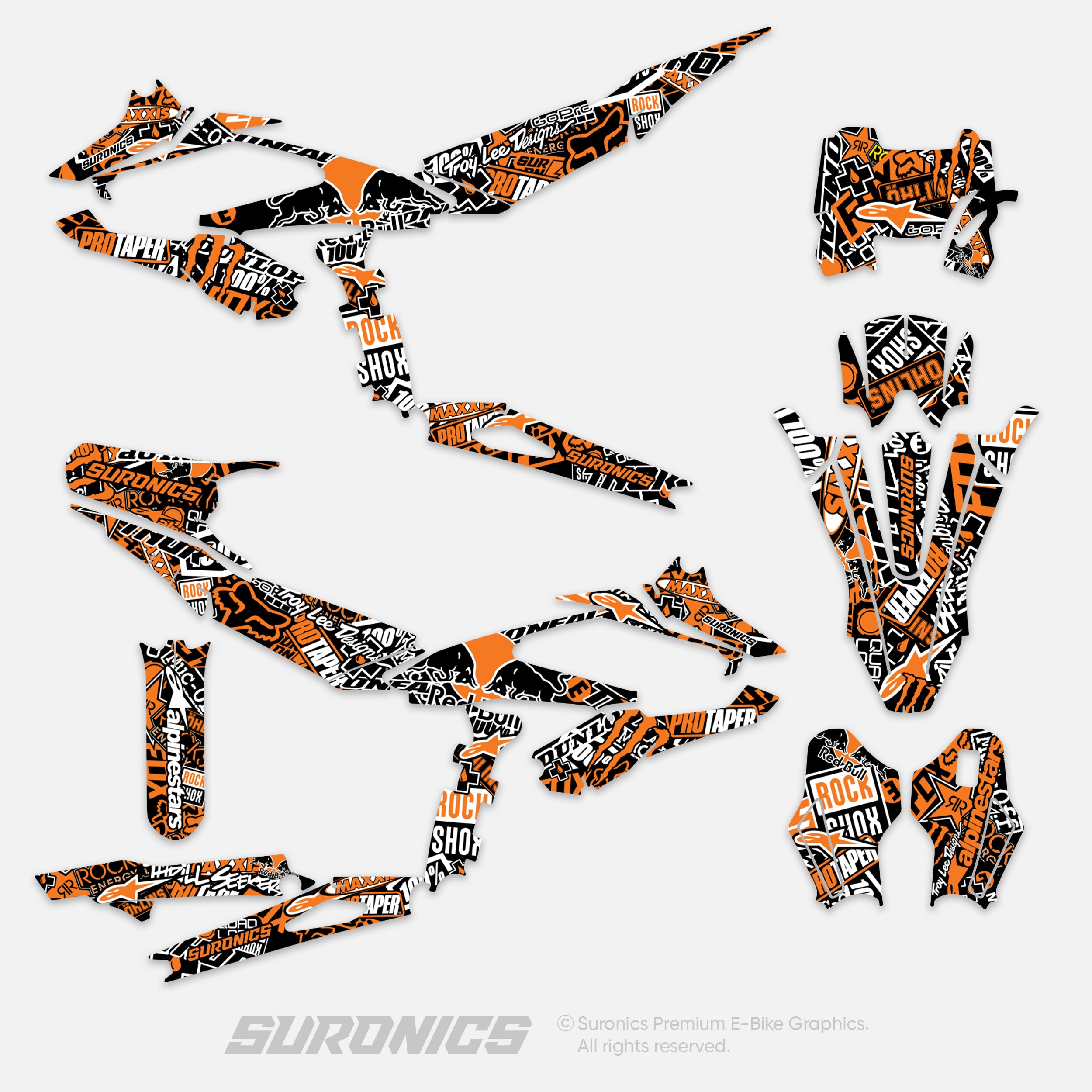 STIKCY BLACK ORANGE Surron Hyper Bee Graphics kit