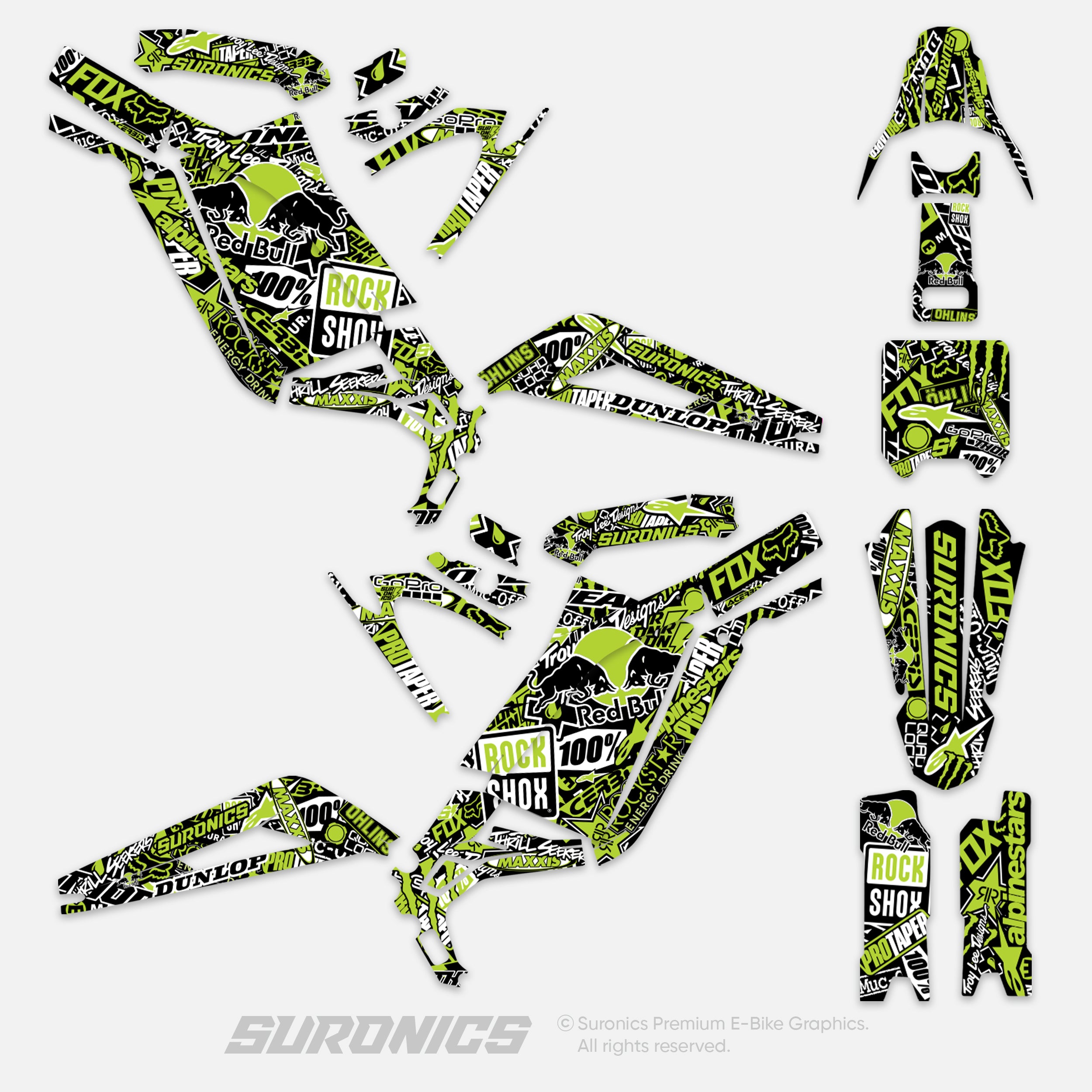 STICKY BLACK GREEN Surron Light Bee Graphics kit