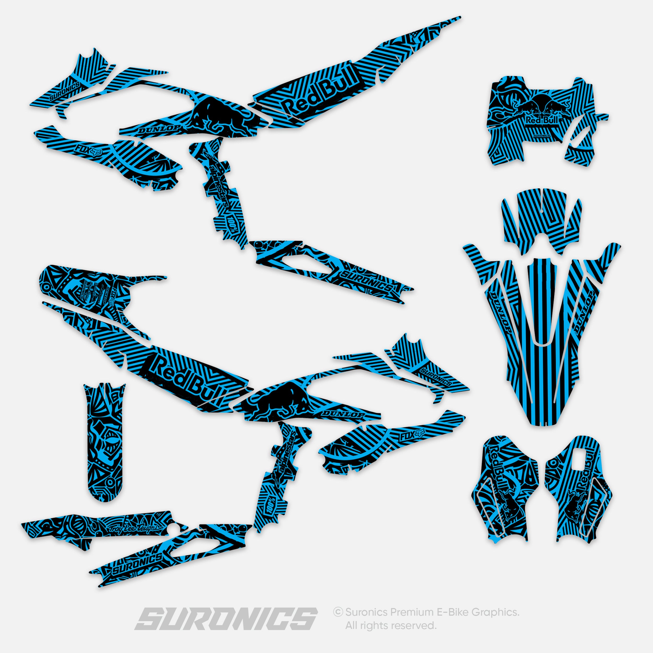RACE ART BLACK CYAN Surron Hyper Bee Graphics kit