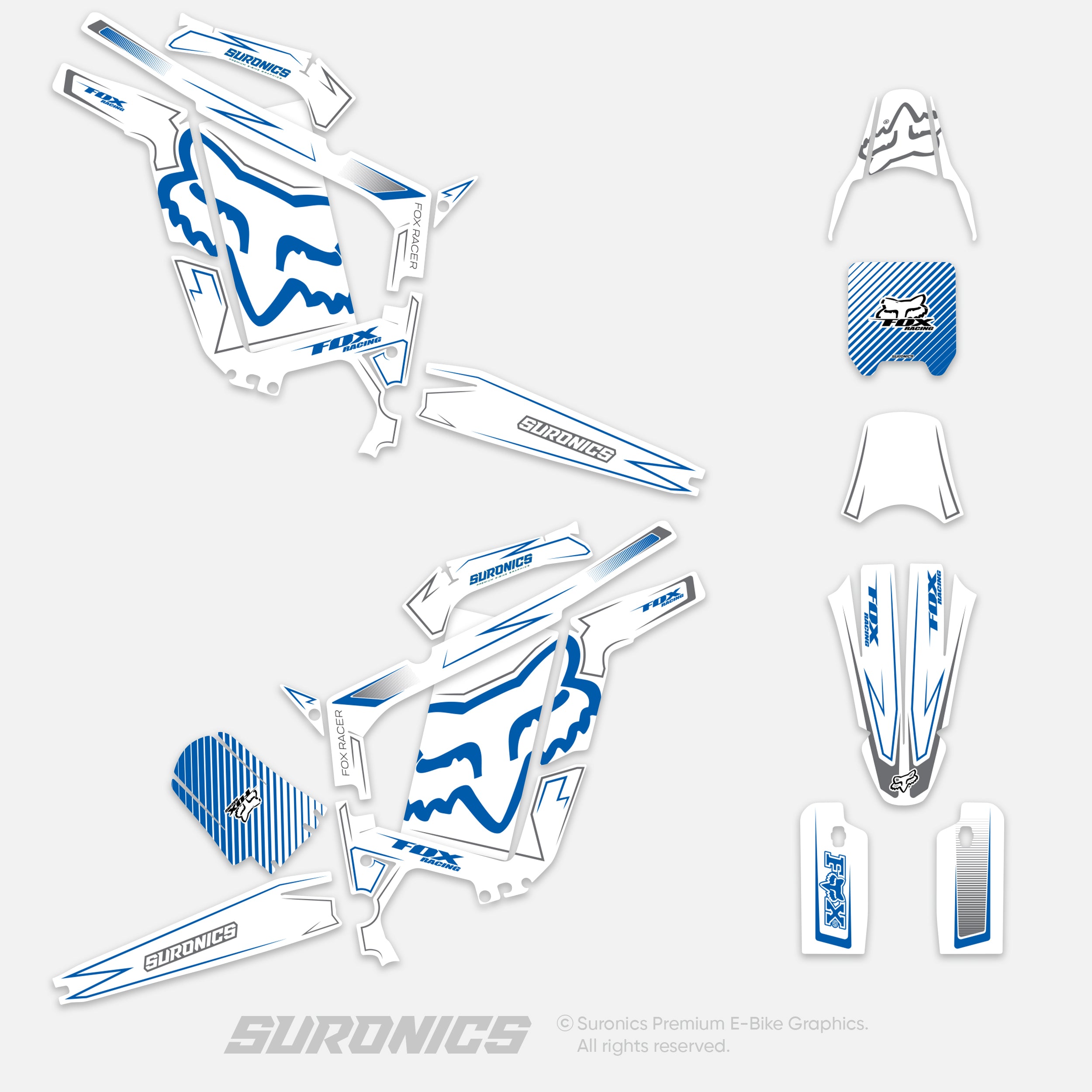 FOX RACER WHITE BLUE Rerode R1 Graphics kit