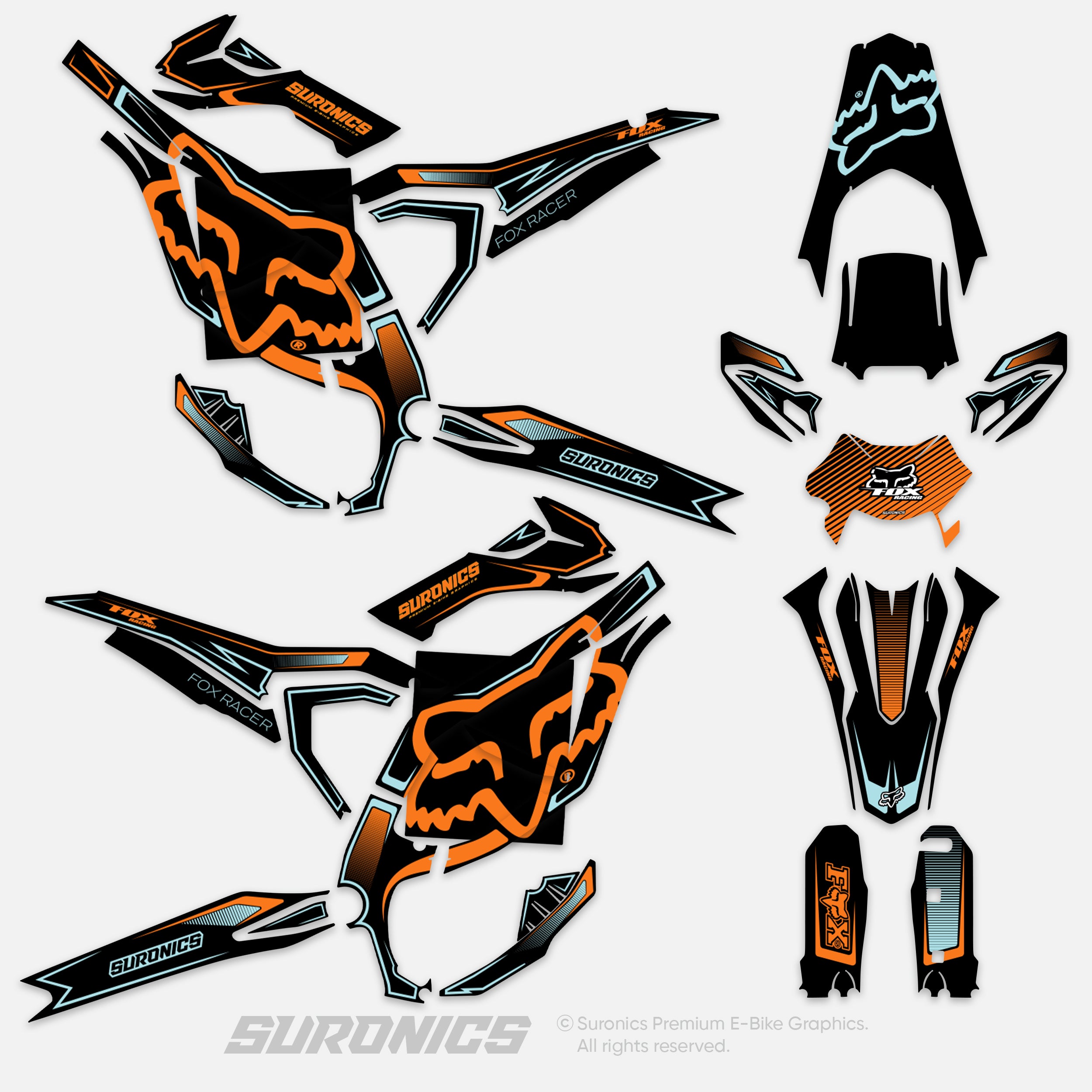 FOX RACER BLACK ORANGE Surron Ultra Bee Graphics kit