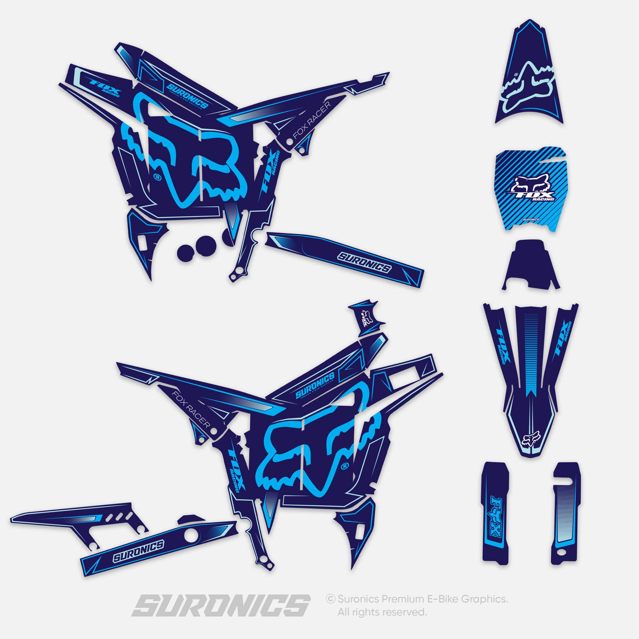 FOX RACER NAVY CYAN Talaria Komodo Graphics kit