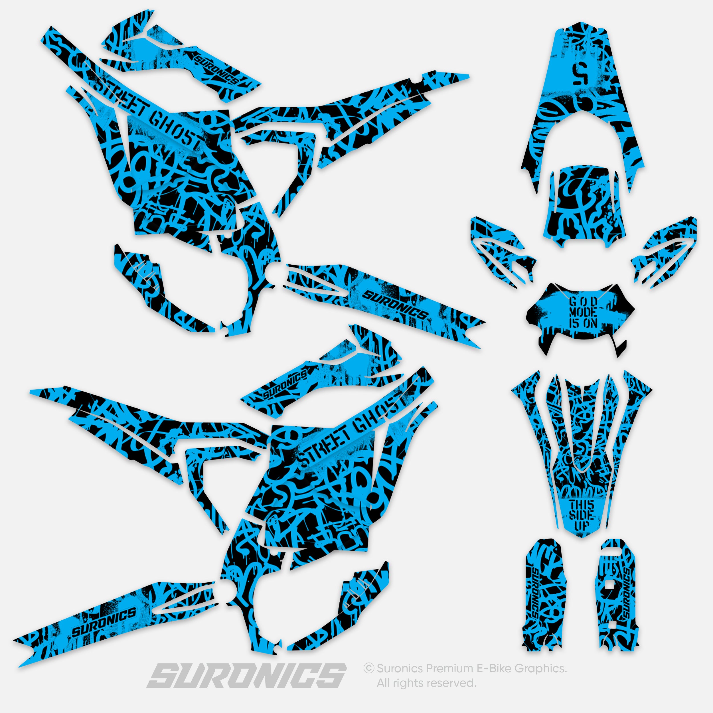 STREET GHOST BLACK CYAN Surron Ultra Bee Graphics kit