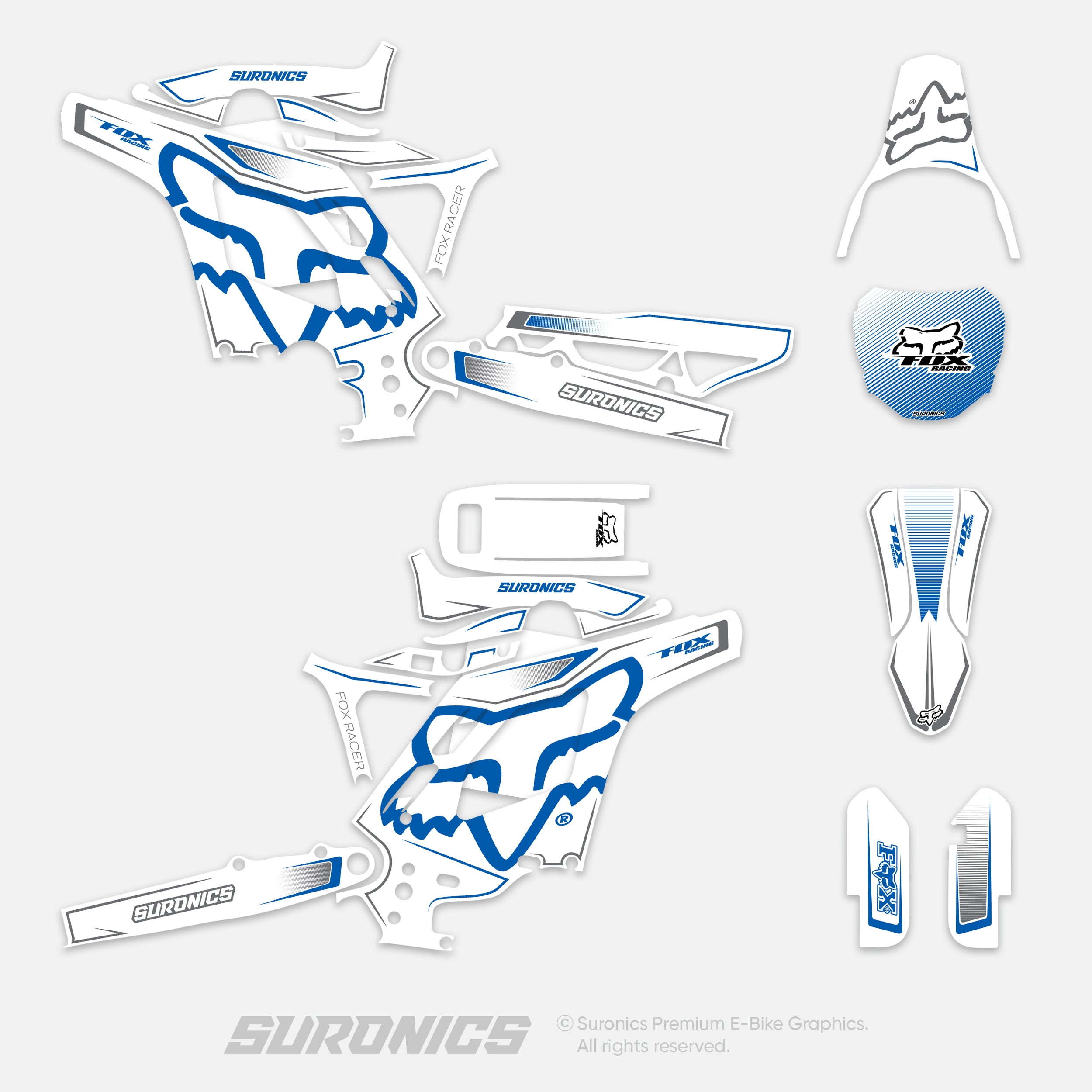 FOX RACER WHITE BLUE Eride Pro Mini R Graphics kit
