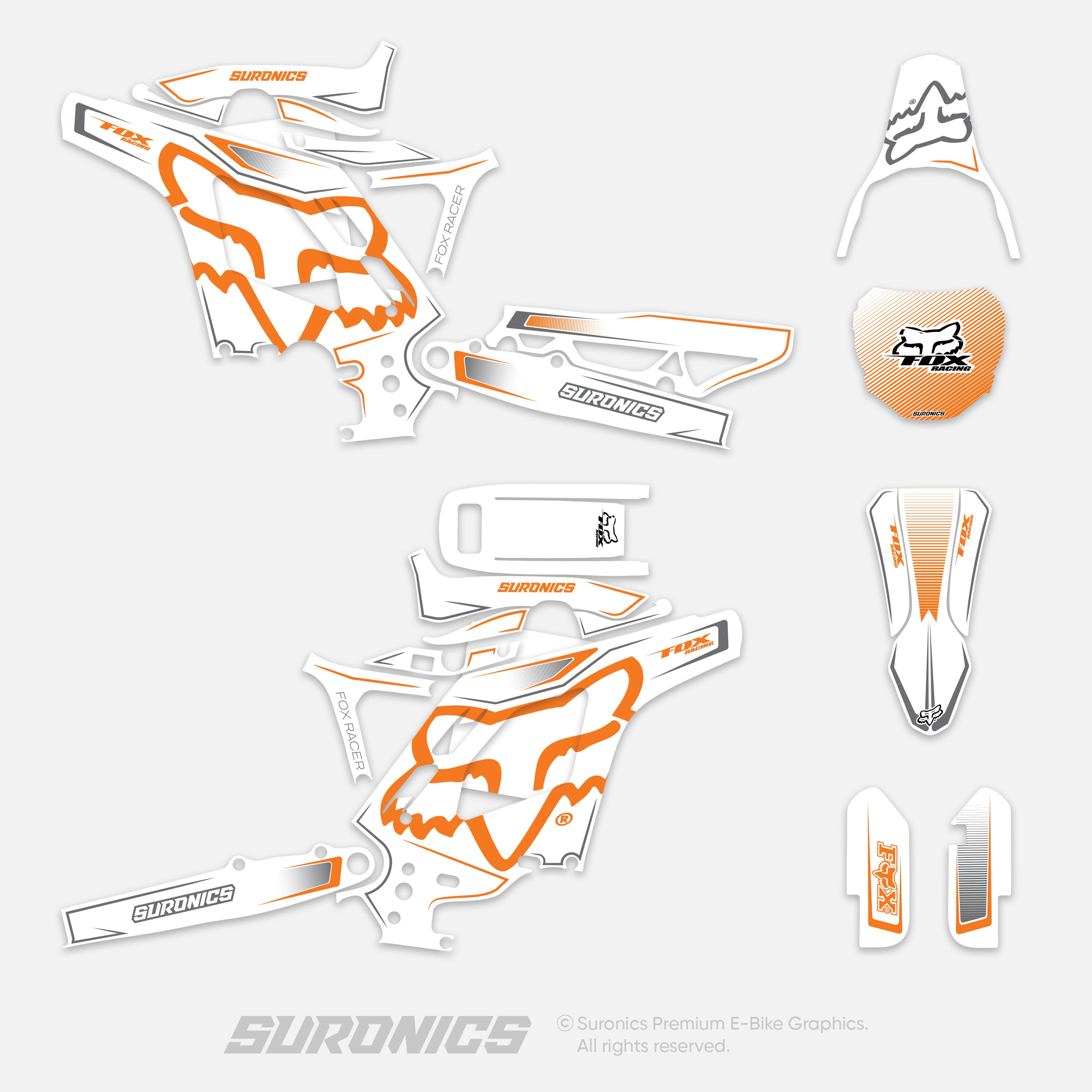 FOX RACER WHITE ORANGE Eride Pro Mini R Graphics kit