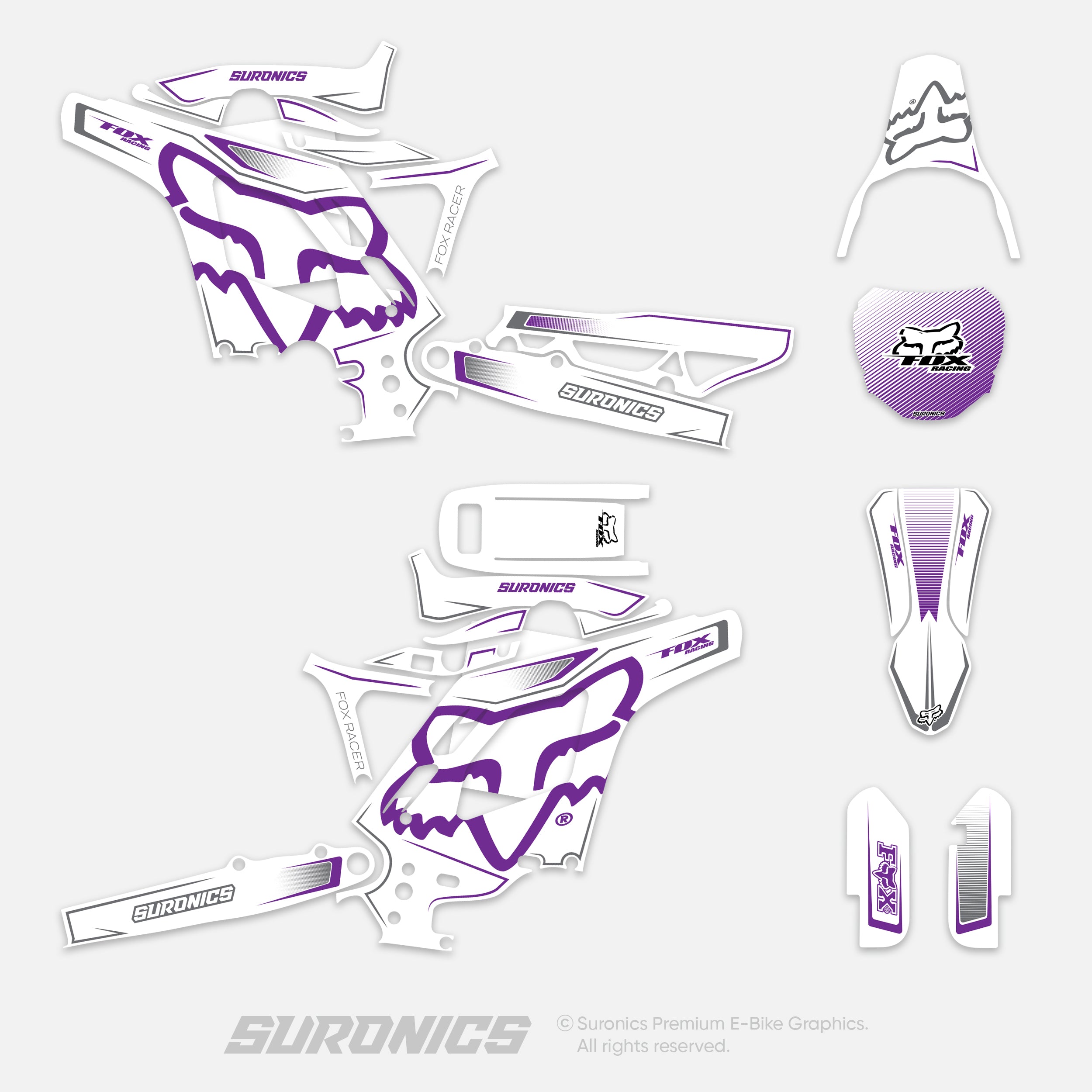 FOX RACER WHITE PURPLE Eride Pro Mini R Graphics kit