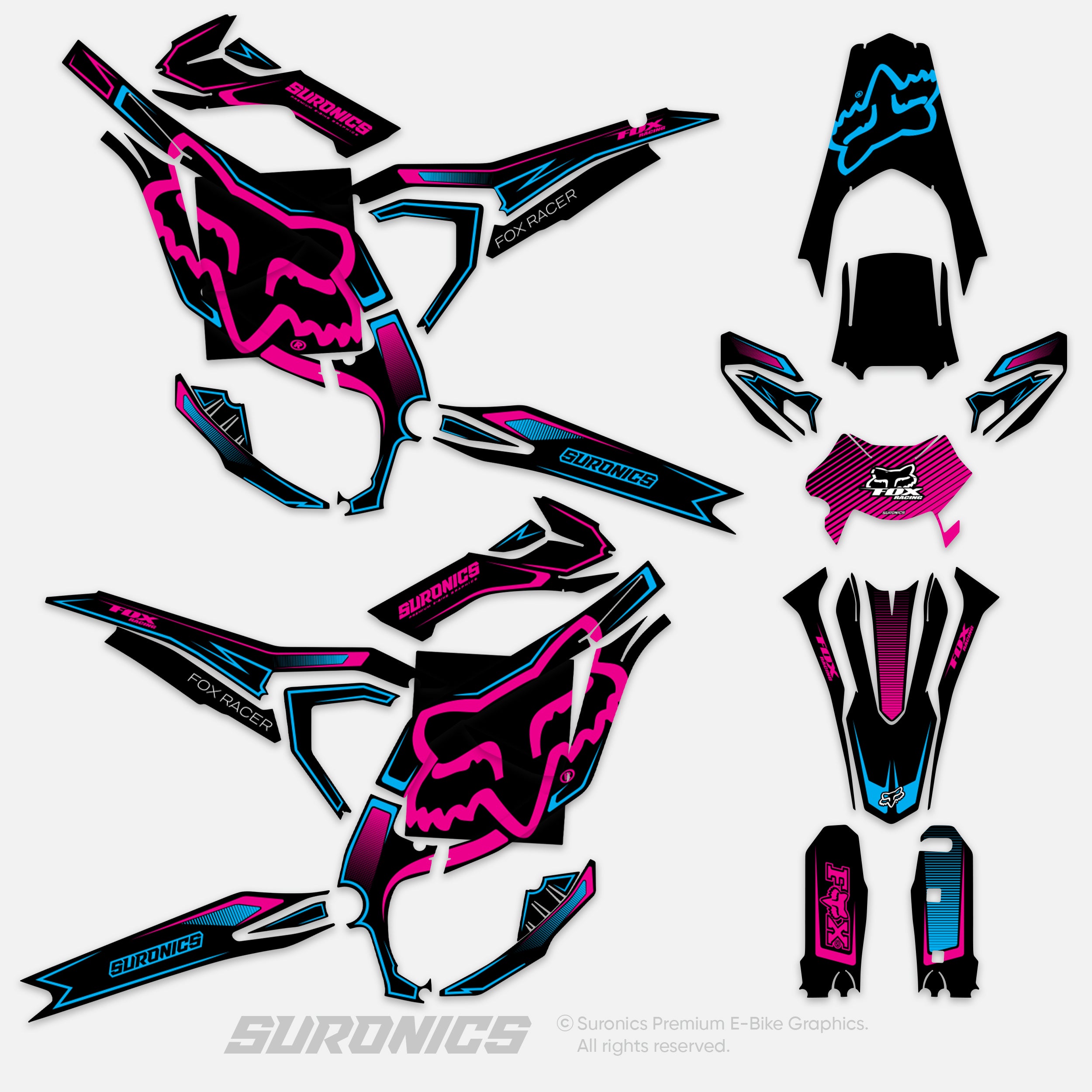 FOX RACER BLACK MAGENTA Surron Ultra Bee Graphics kit