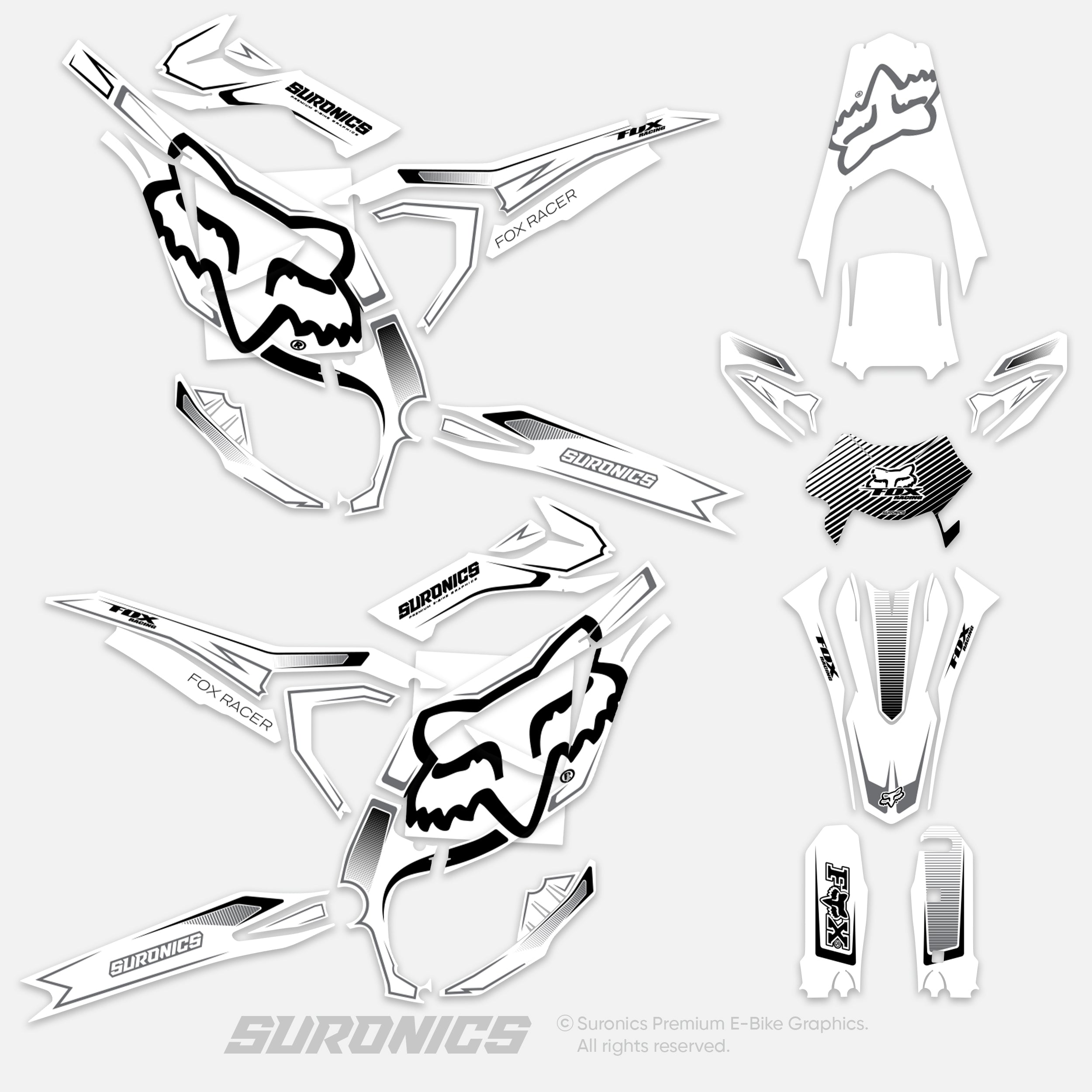 FOX RACER WHITE BLACK Surron Ultra Bee Graphics kit