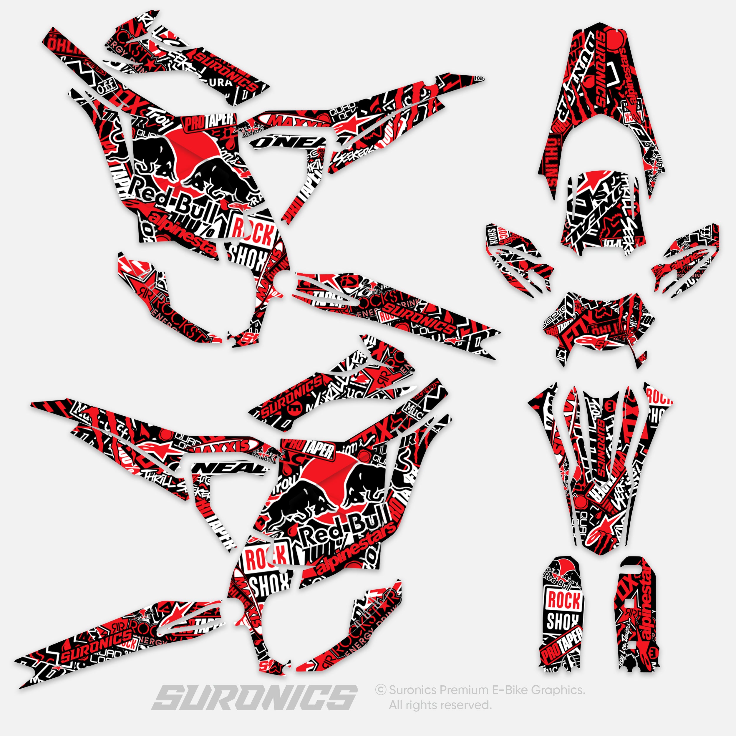STICKY BLACK RED Surron Ultra Bee Graphics kit