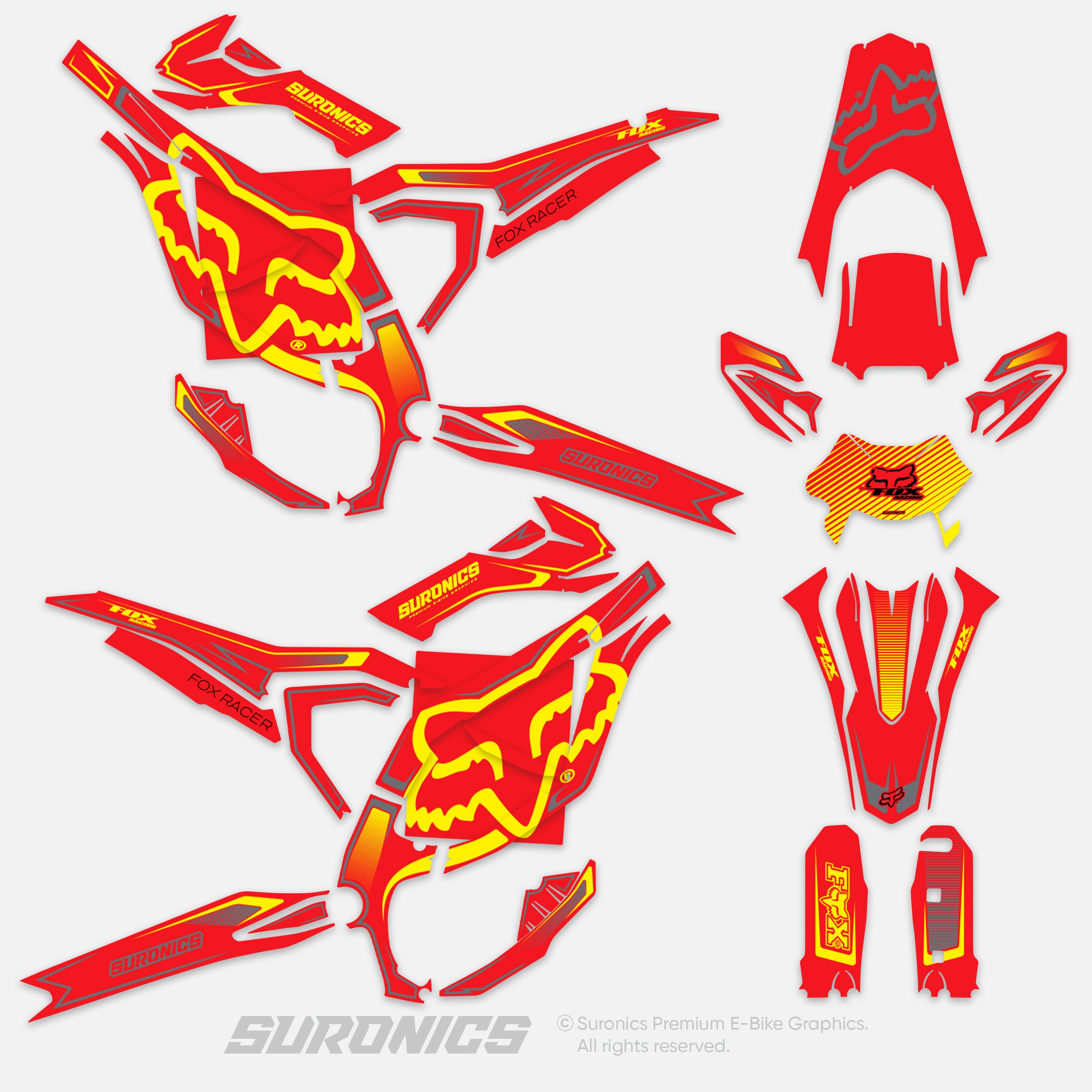 FOX RACER RED YELLOW Surron Ultra Bee Graphics kit
