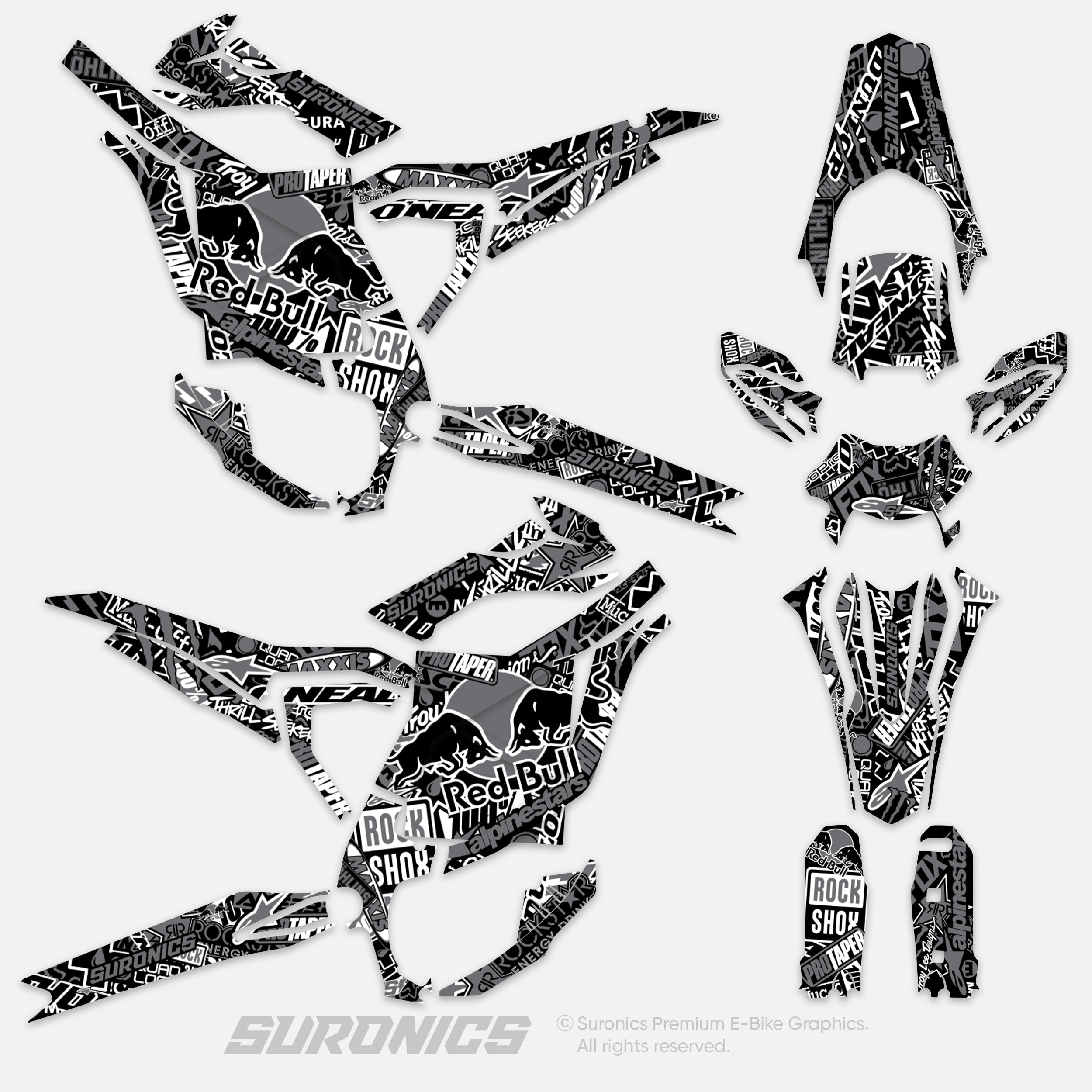 STICKY BLACK GREY Surron Ultra Bee Graphics kit