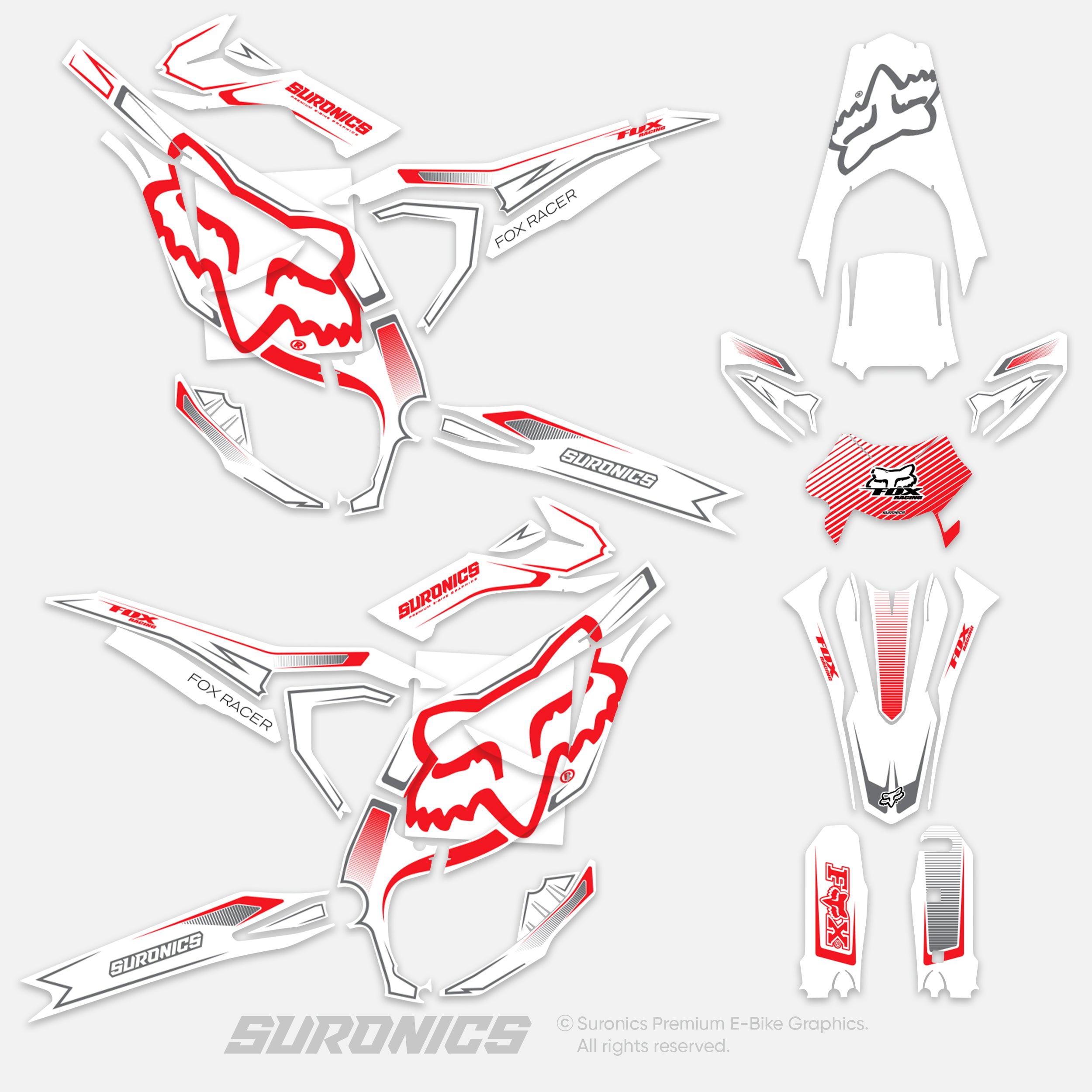 FOX RACER WHITE RED Surron Ultra Bee Graphics kit