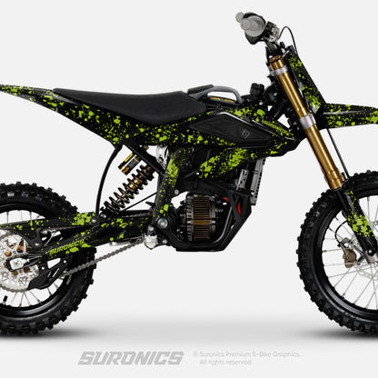 SPLATTER BLACK GREEN Surron Hyper Bee Graphics kit