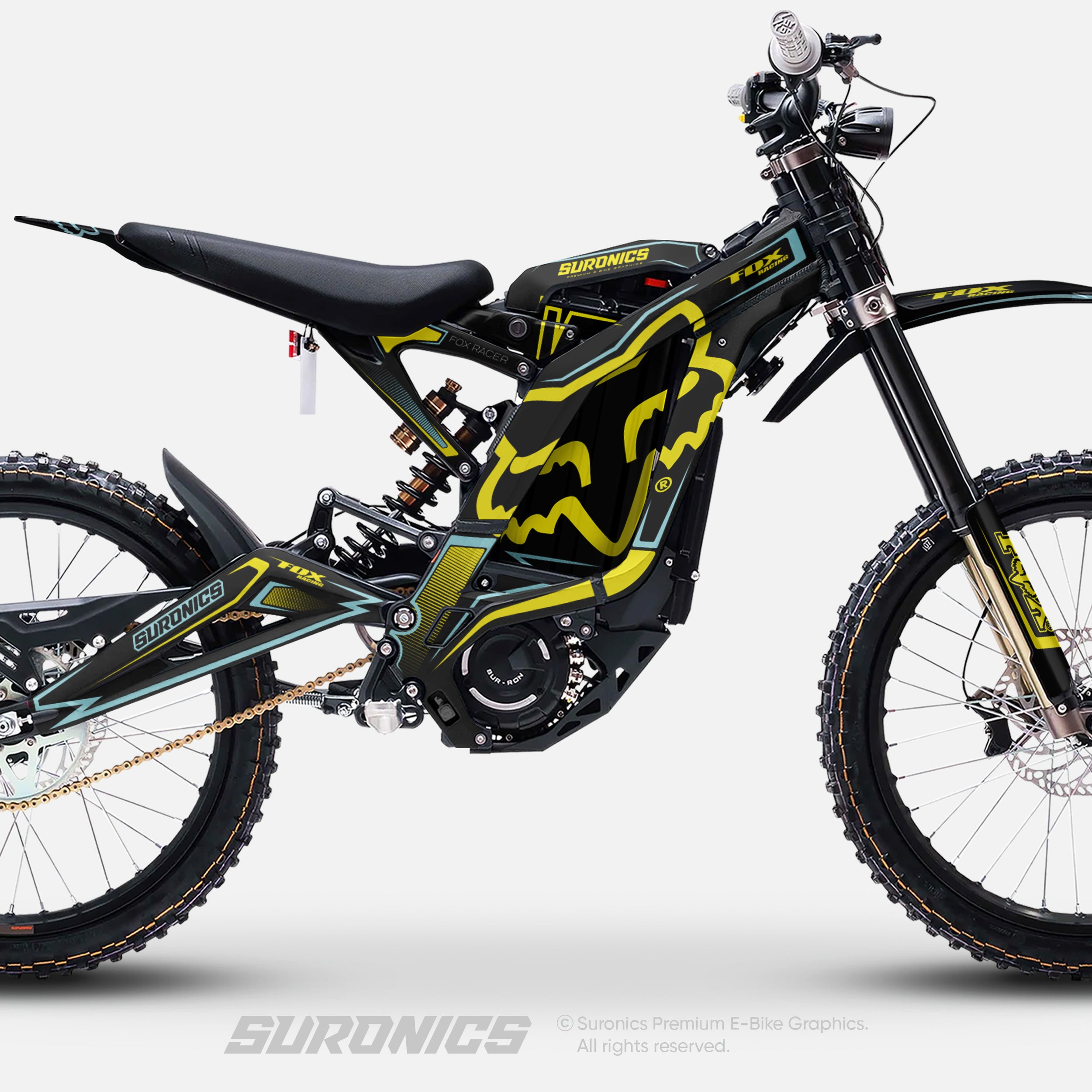 FOX RACER BLACK YELLOW Surron Light Bee Graphics kit