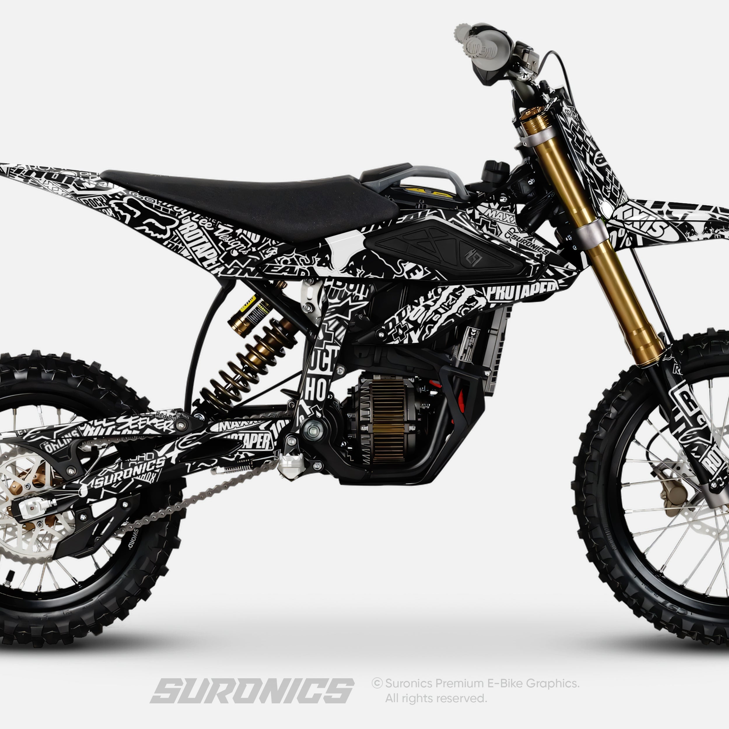 STIKCY BLACK WHITE Surron Hyper Bee Graphics kit