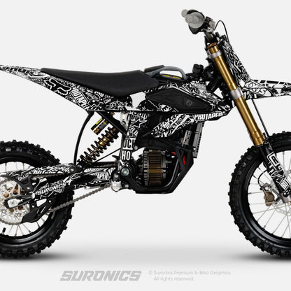 STIKCY BLACK WHITE Surron Hyper Bee Graphics kit