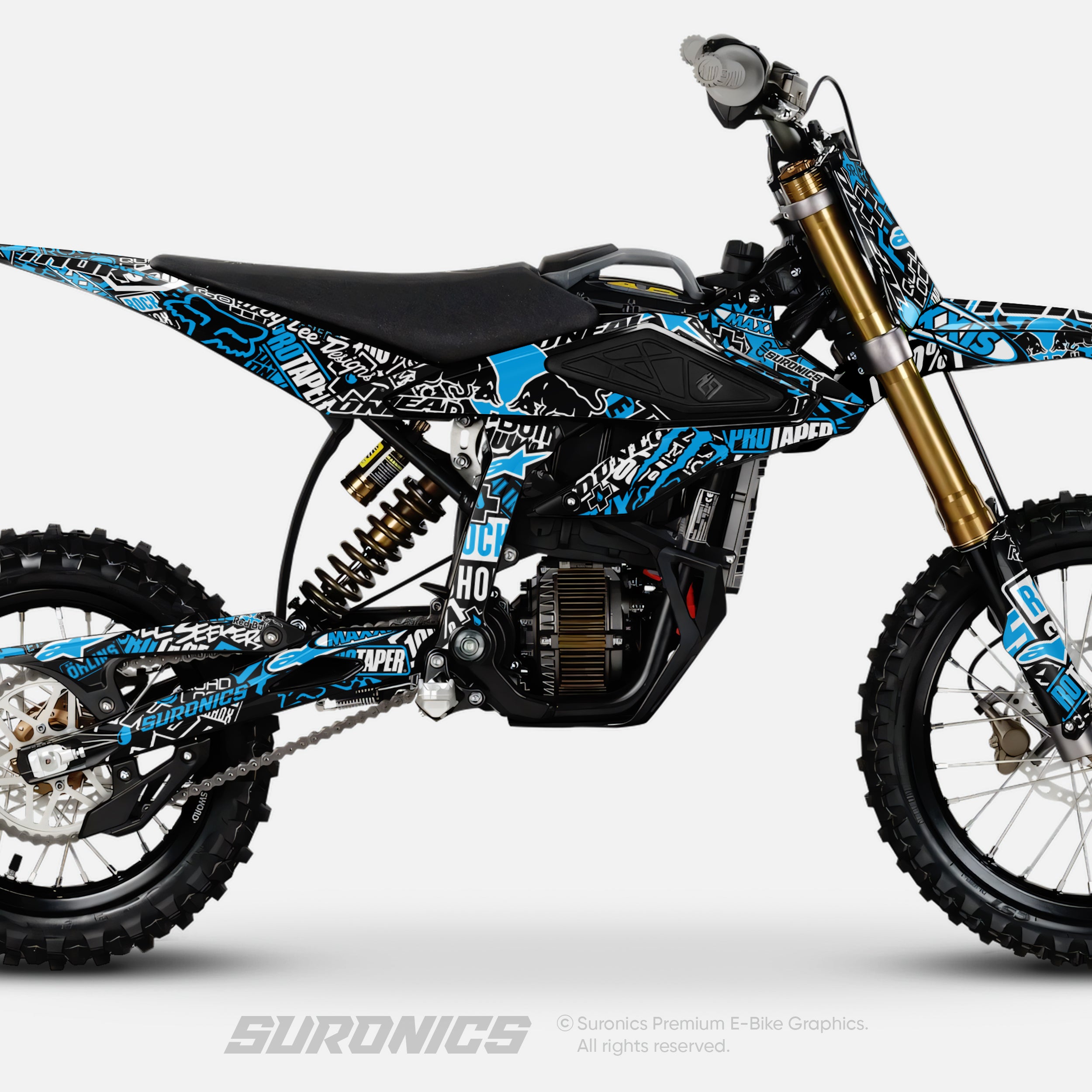 STIKCY BLACK CYAN Surron Hyper Bee Graphics kit