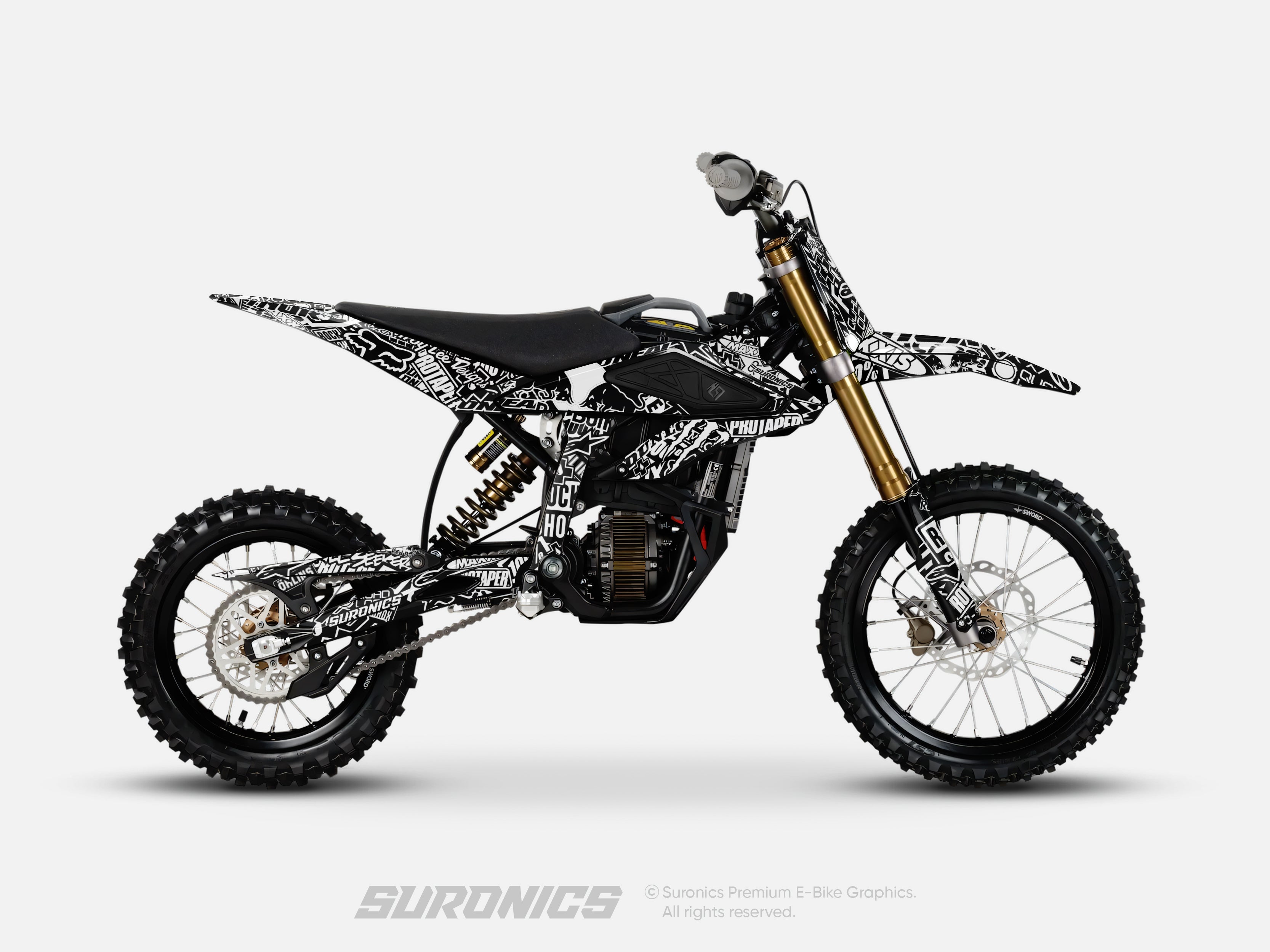 STIKCY BLACK WHITE Surron Hyper Bee Graphics kit