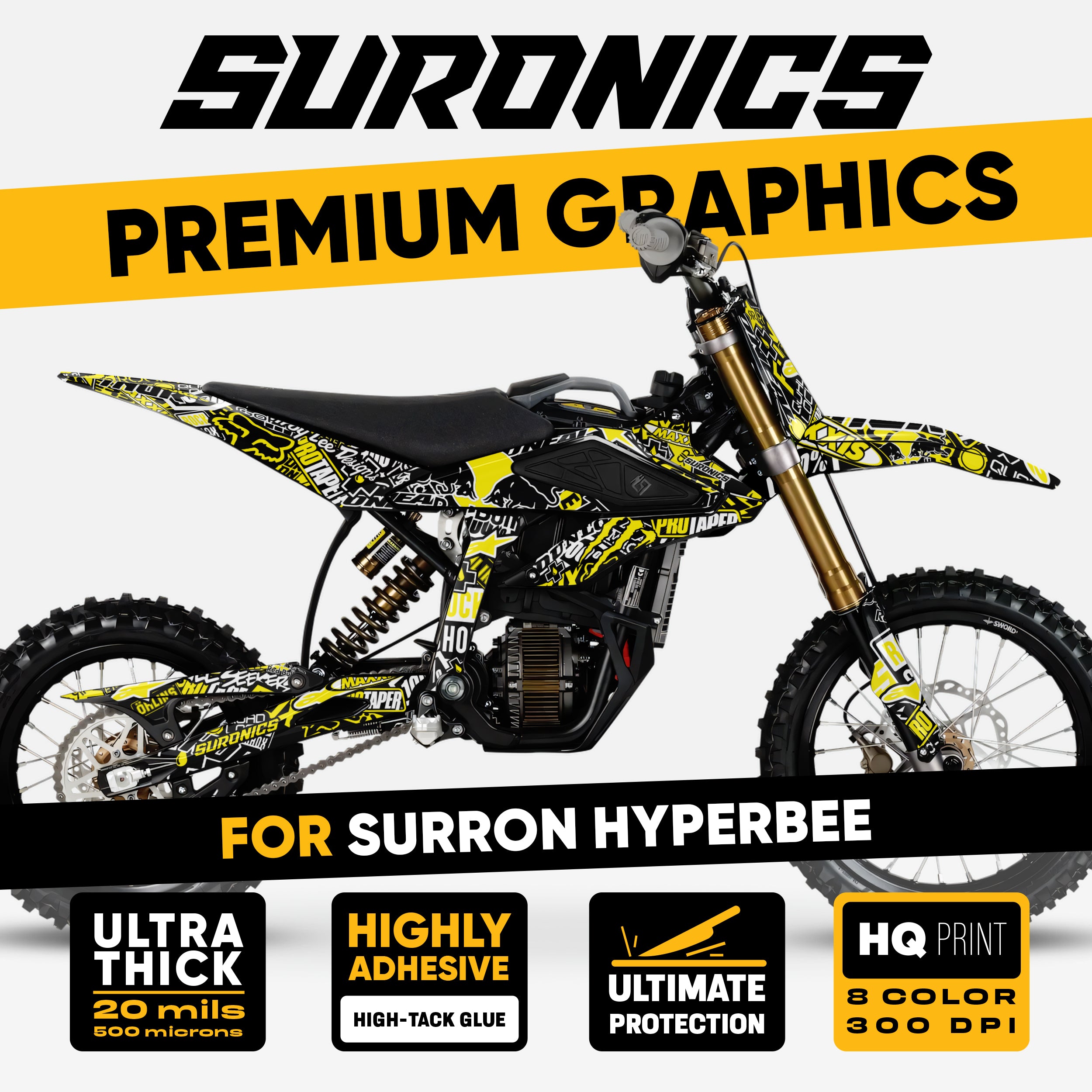 STIKCY BLACK YELLOW Surron Hyper Bee Graphics kit