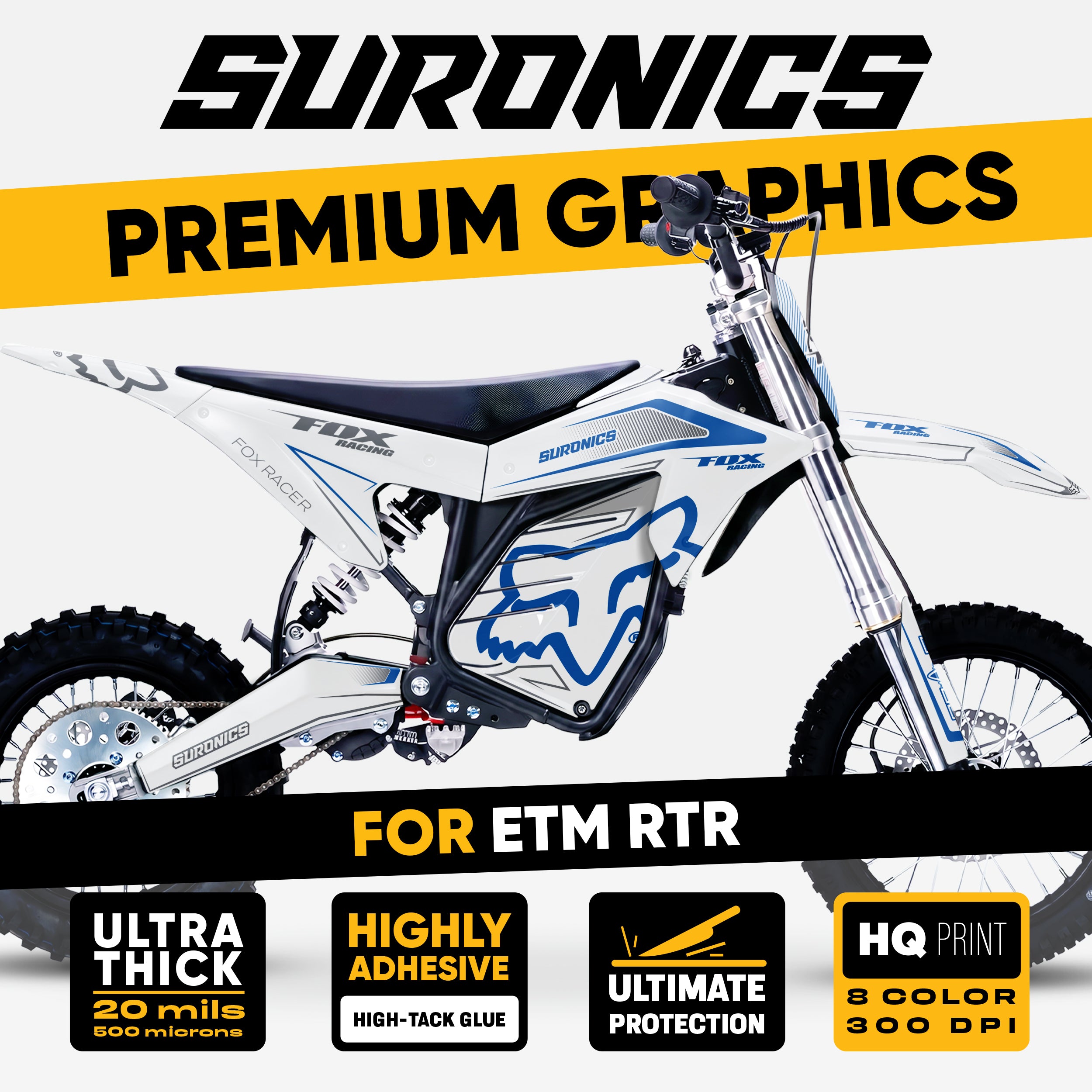 FOX RACER WHITE BLUE ETM RTR Graphics kit