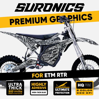 STICKY BLACK WHITE ETM RTR Graphics kit
