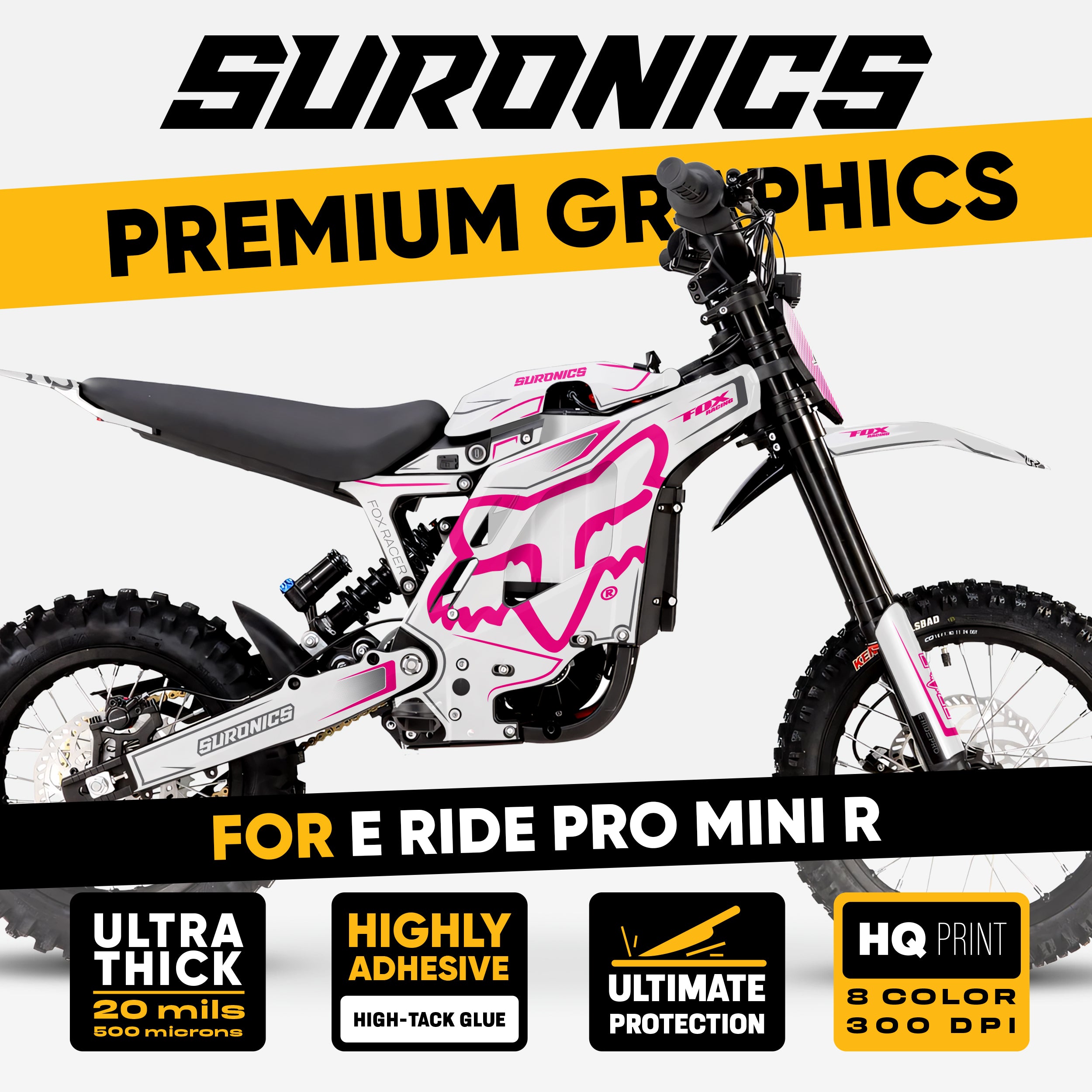 FOX RACER WHITE MAGENTA Eride Pro Mini R Graphics kit