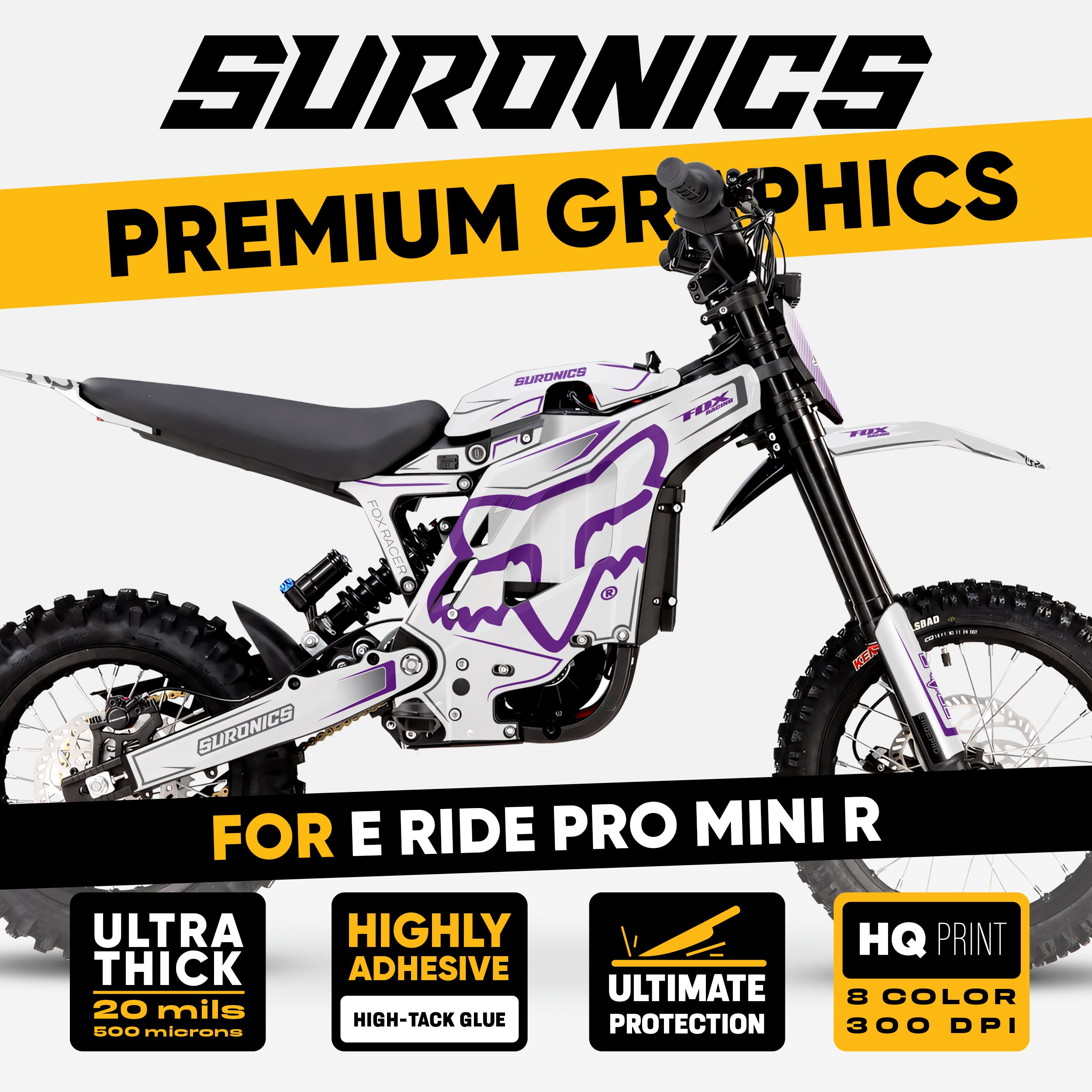FOX RACER WHITE PURPLE Eride Pro Mini R Graphics kit