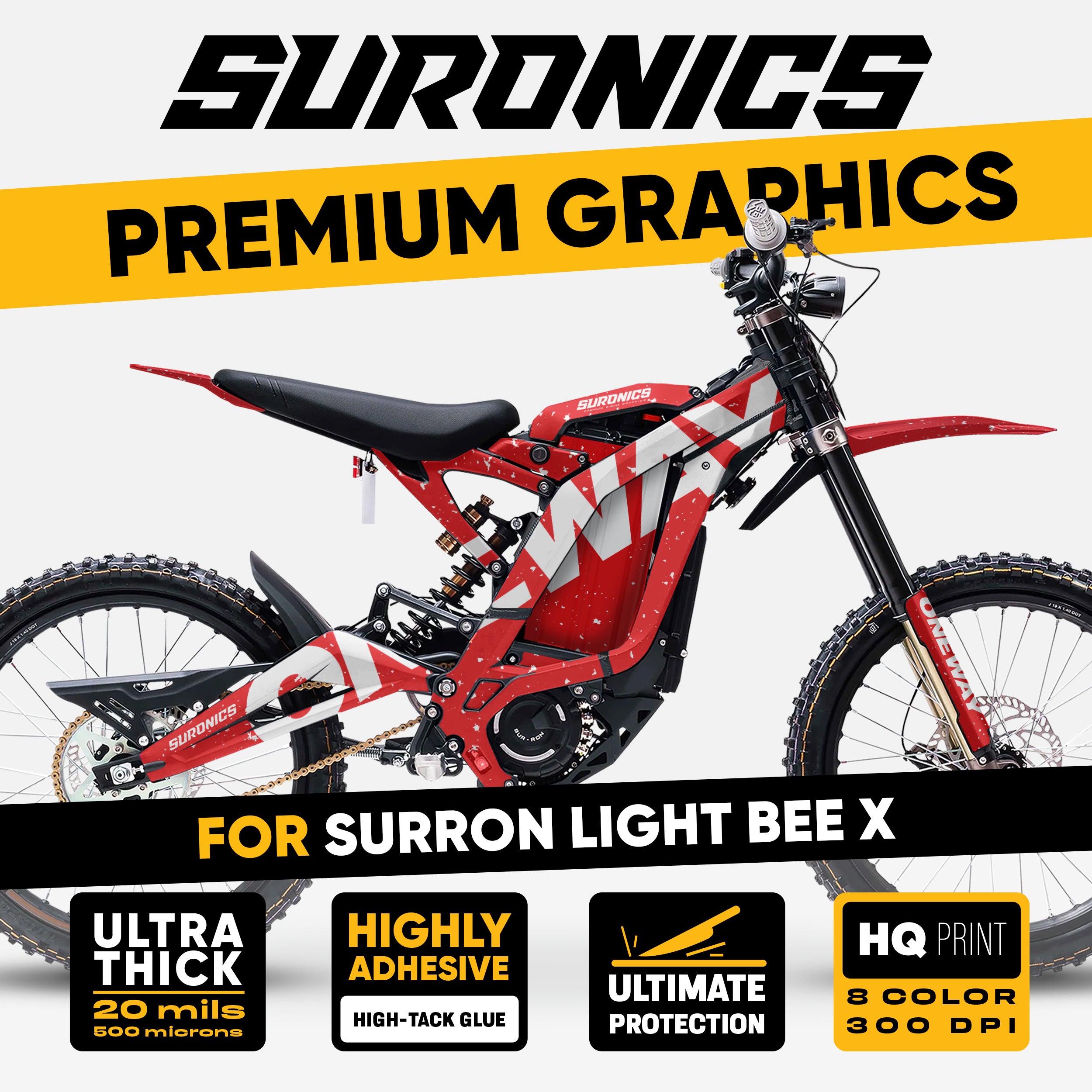 ONEWAY RED WHITE Surron Light Bee Graphics kit