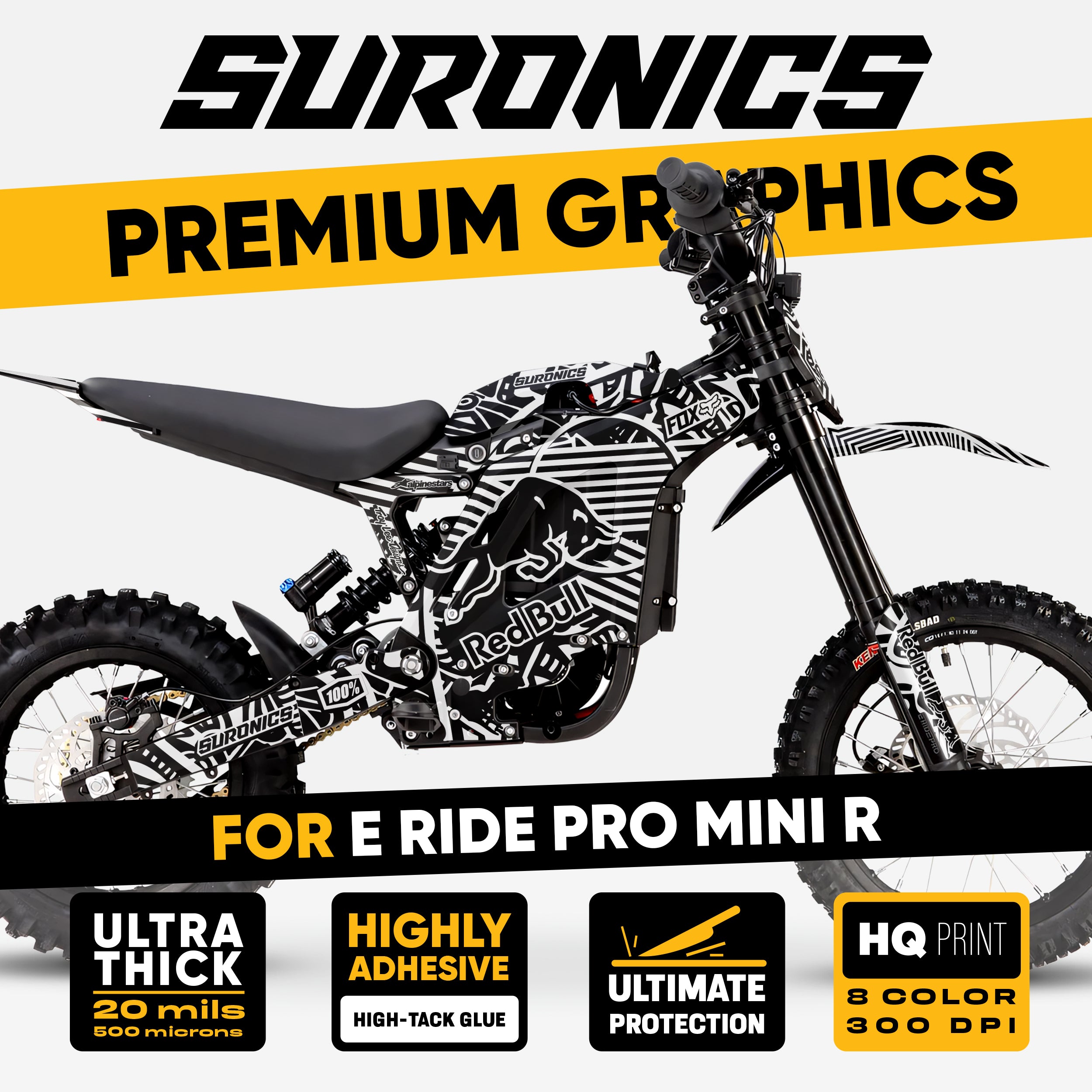RACE ART BLACK WHITE Eride Pro Mini R Graphics kit