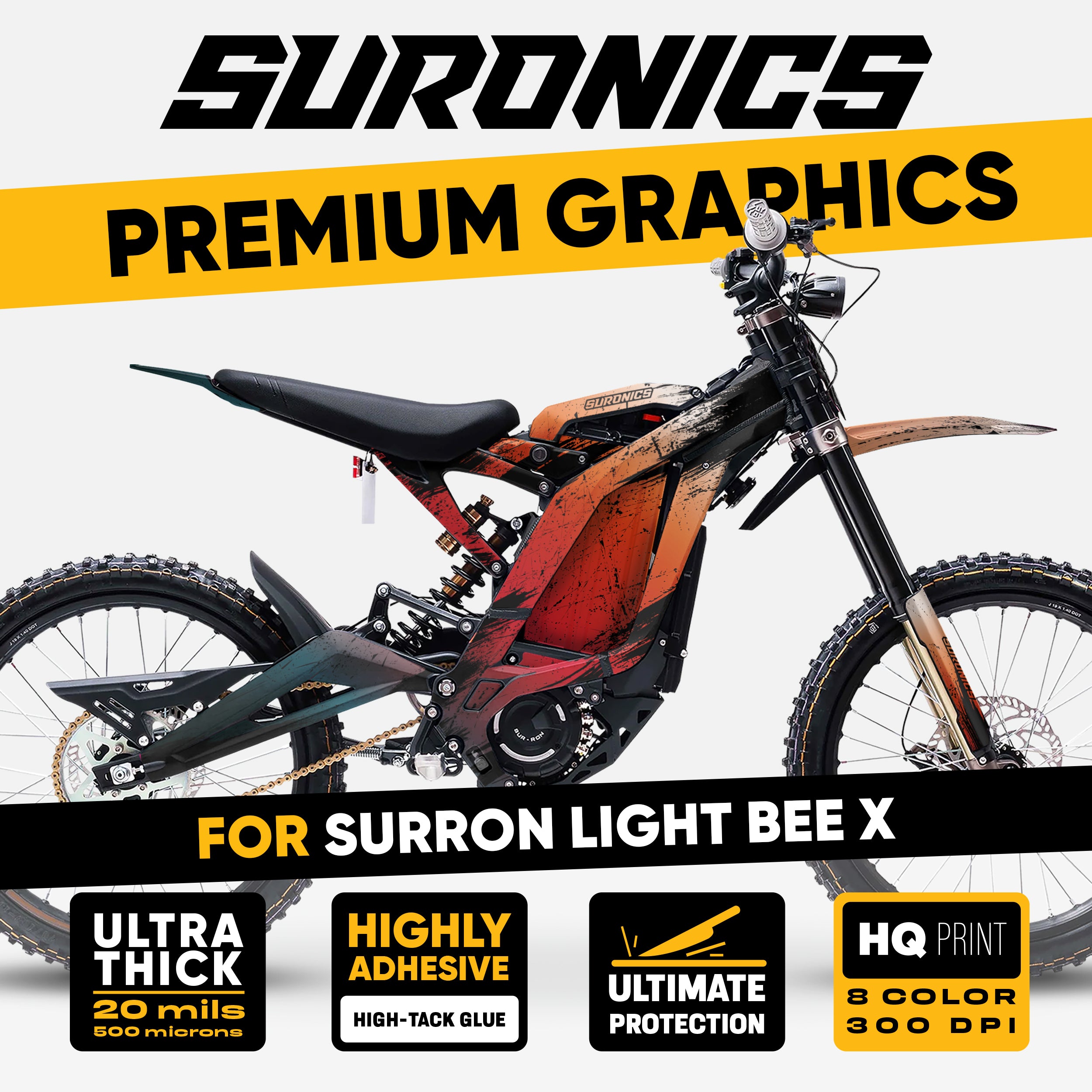 FADE ORANGE AVENTURE Surron Light Bee Graphics kit