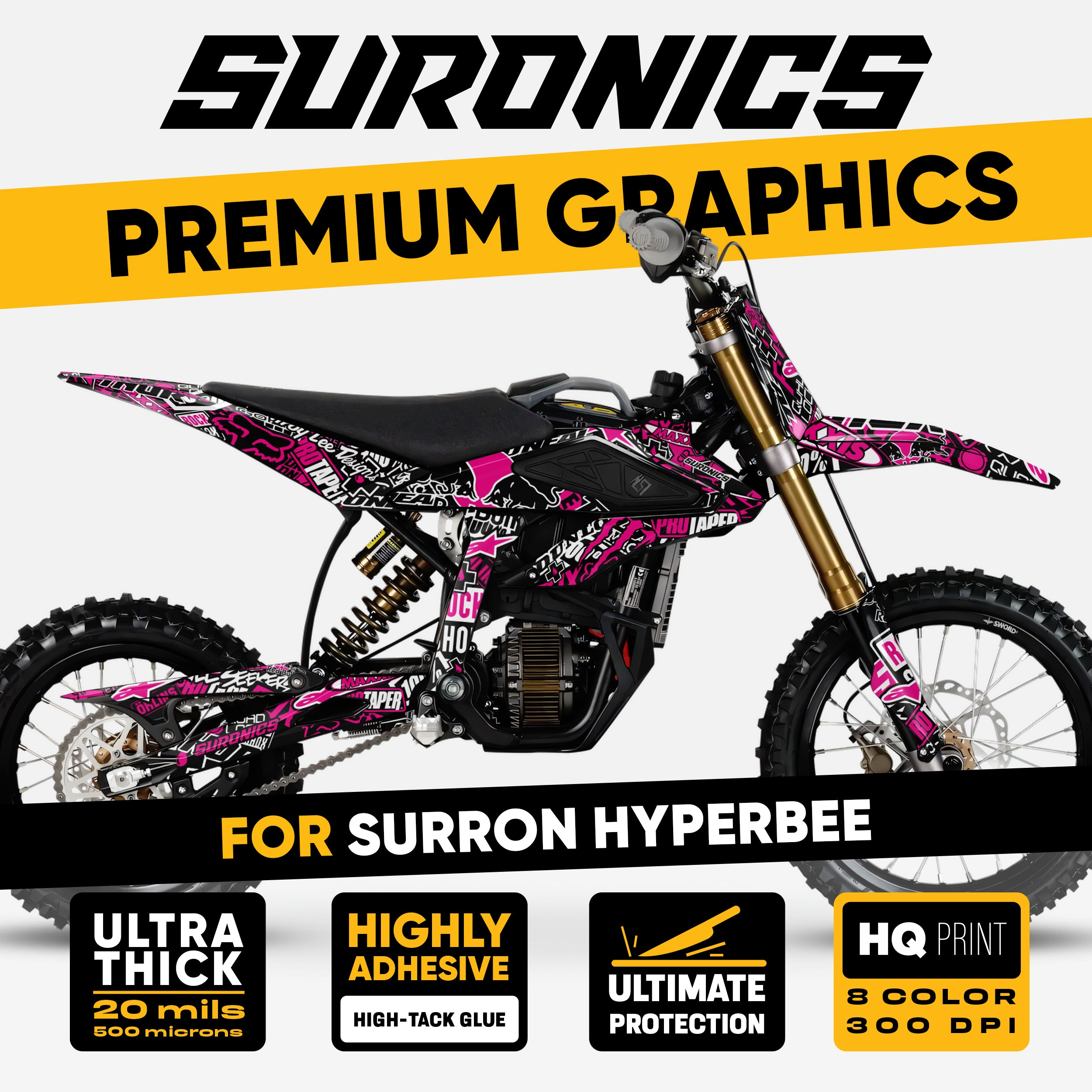 STIKCY BLACK MAGENTA Surron Hyper Bee Graphics kit