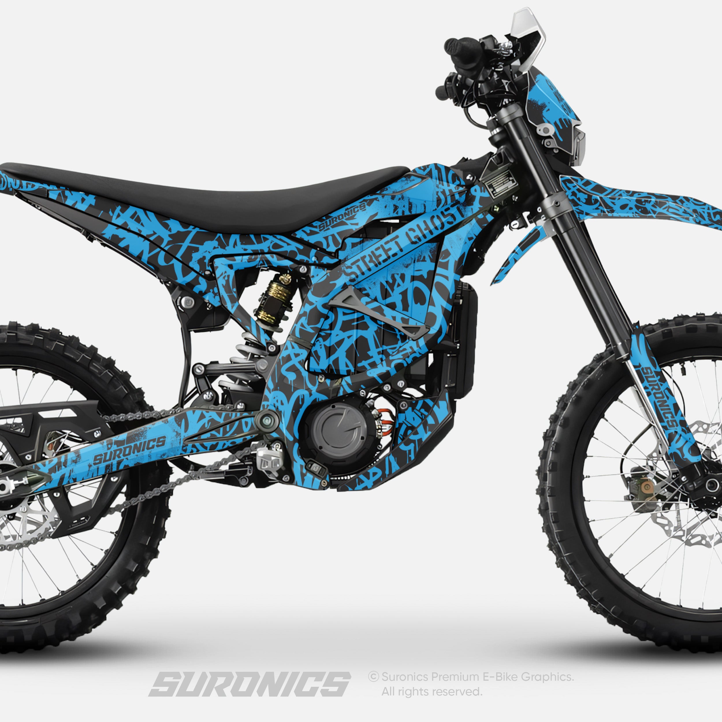 STREET GHOST BLACK CYAN Surron Ultra Bee Graphics kit