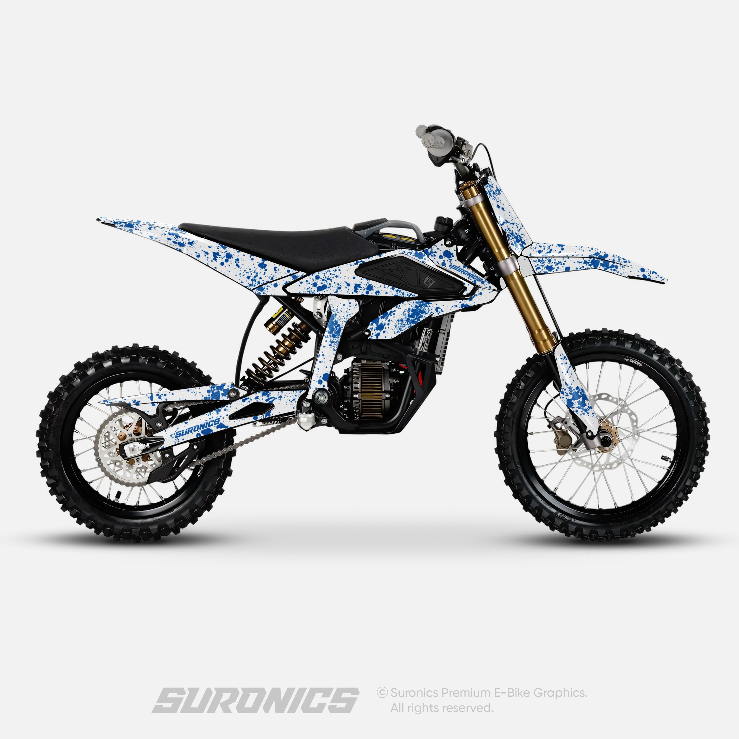 SPLATTER WHITE BLUE Surron Hyper Bee Graphics kit