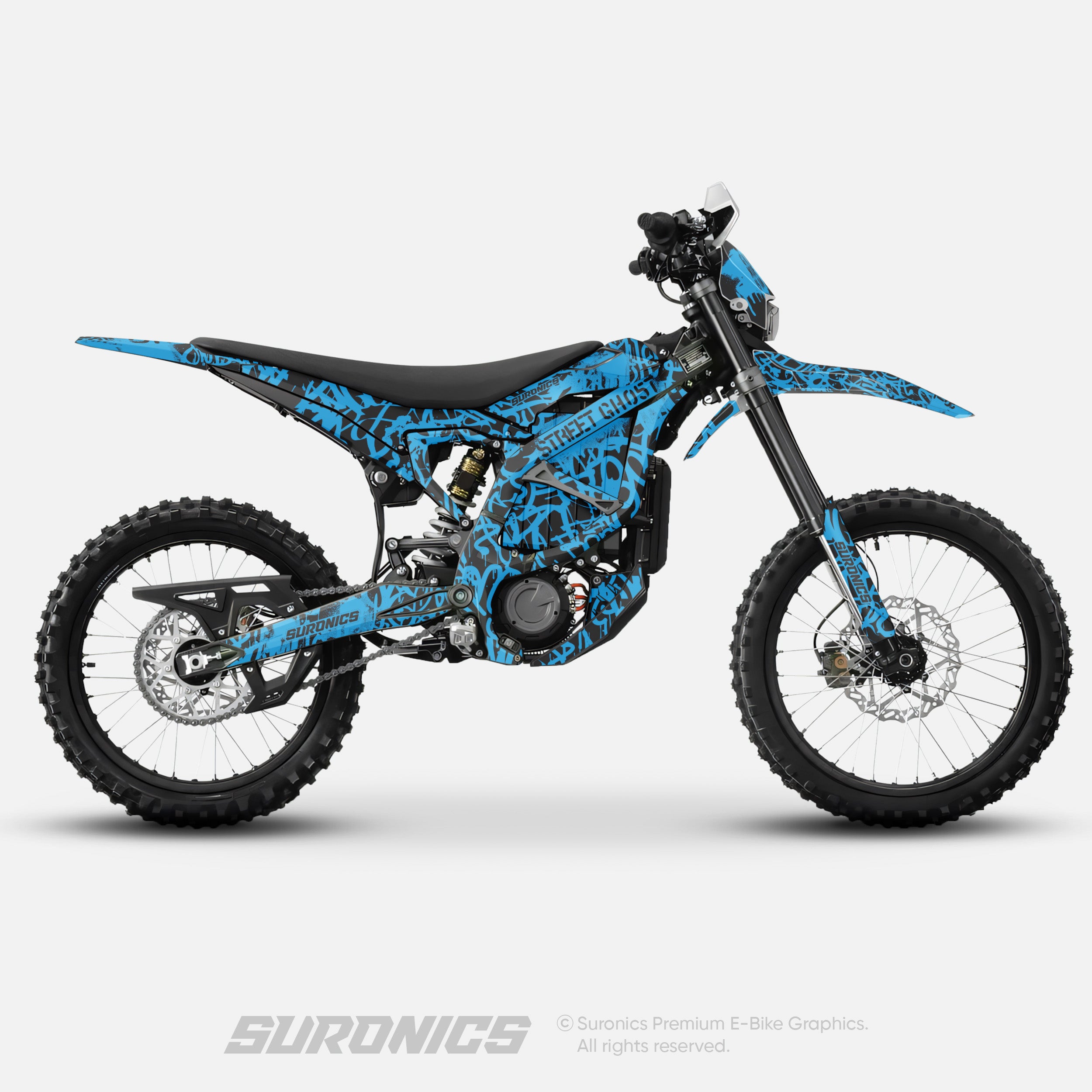 STREET GHOST BLACK CYAN Surron Ultra Bee Graphics kit
