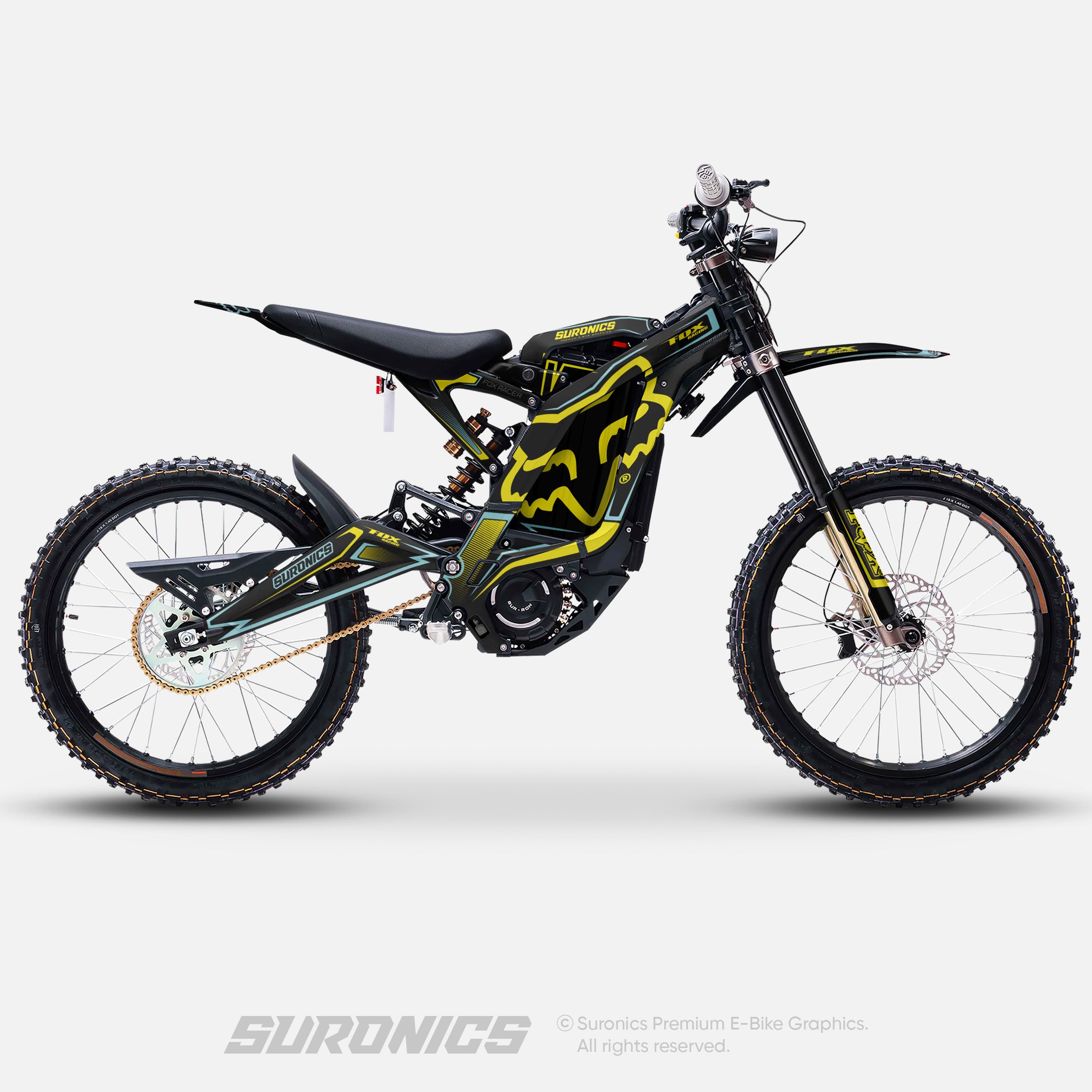 FOX RACER BLACK YELLOW Surron Light Bee Graphics kit
