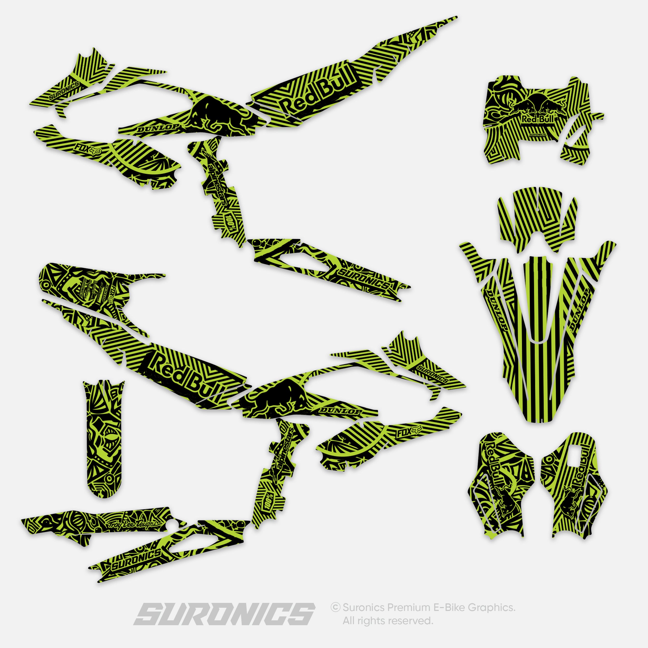 RACE ART BLACK GREEN Surron Hyper Bee Graphics kit