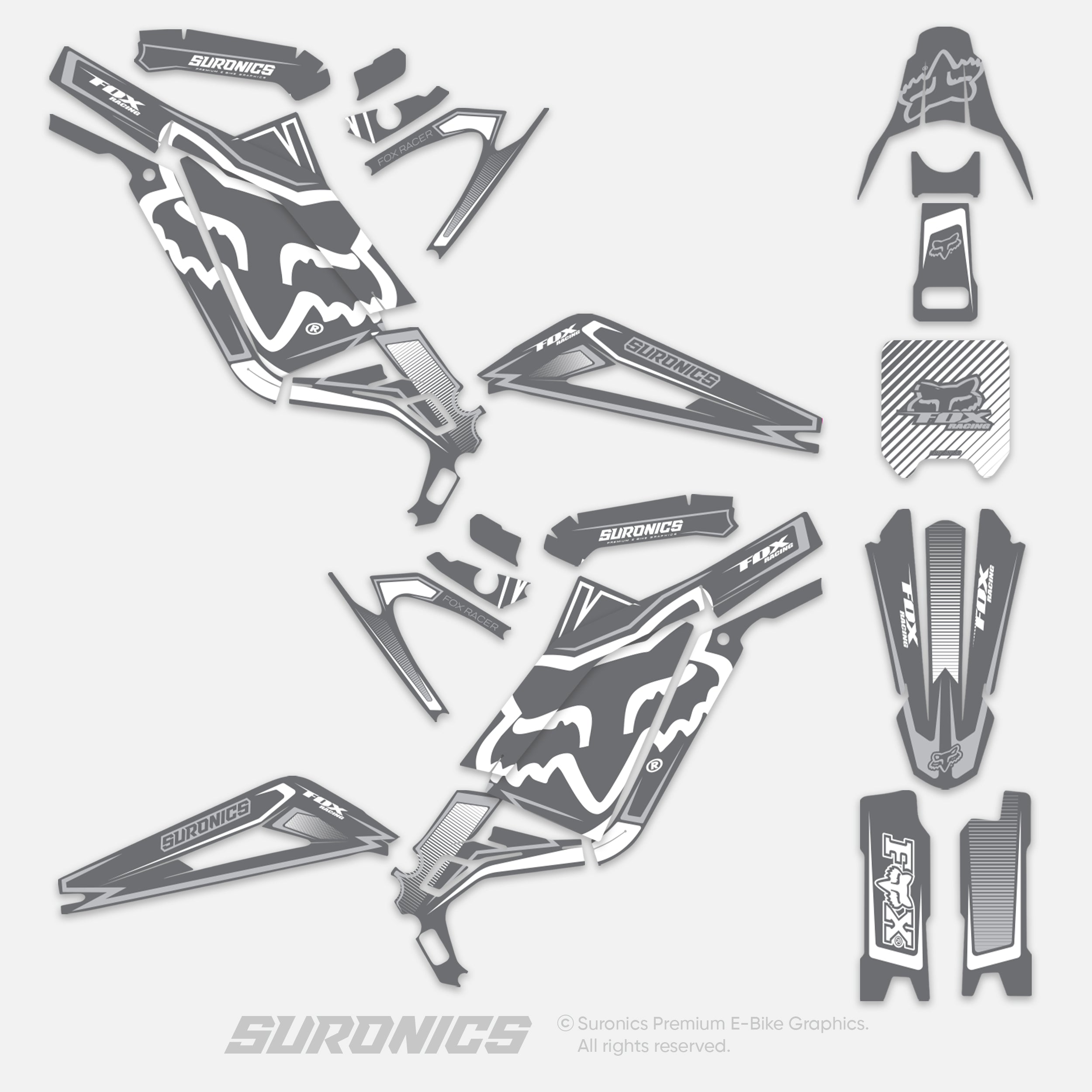 FOX RACER GREY WHITE Surron Light Bee Graphics kit