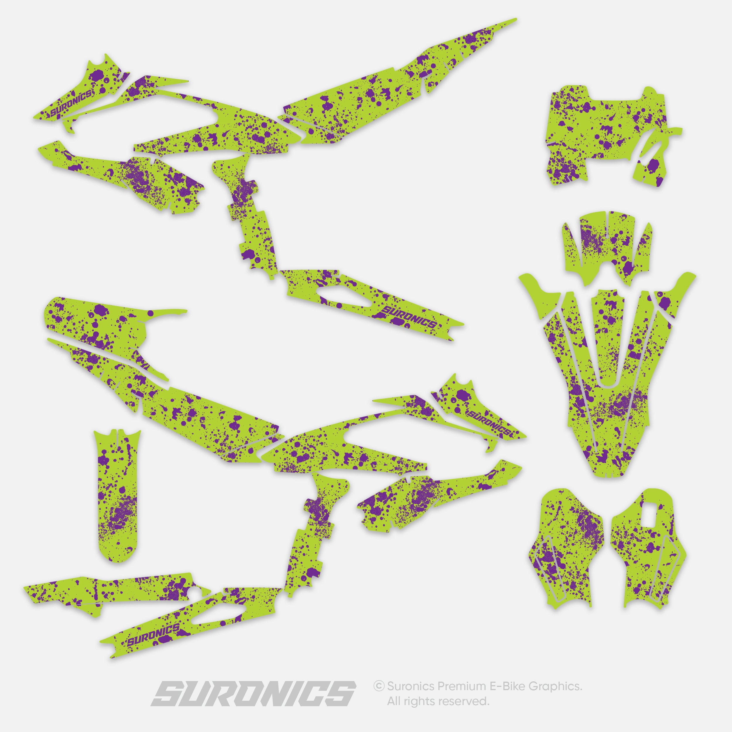SPLATTER GREEN PURPLE Surron Hyper Bee Graphics kit