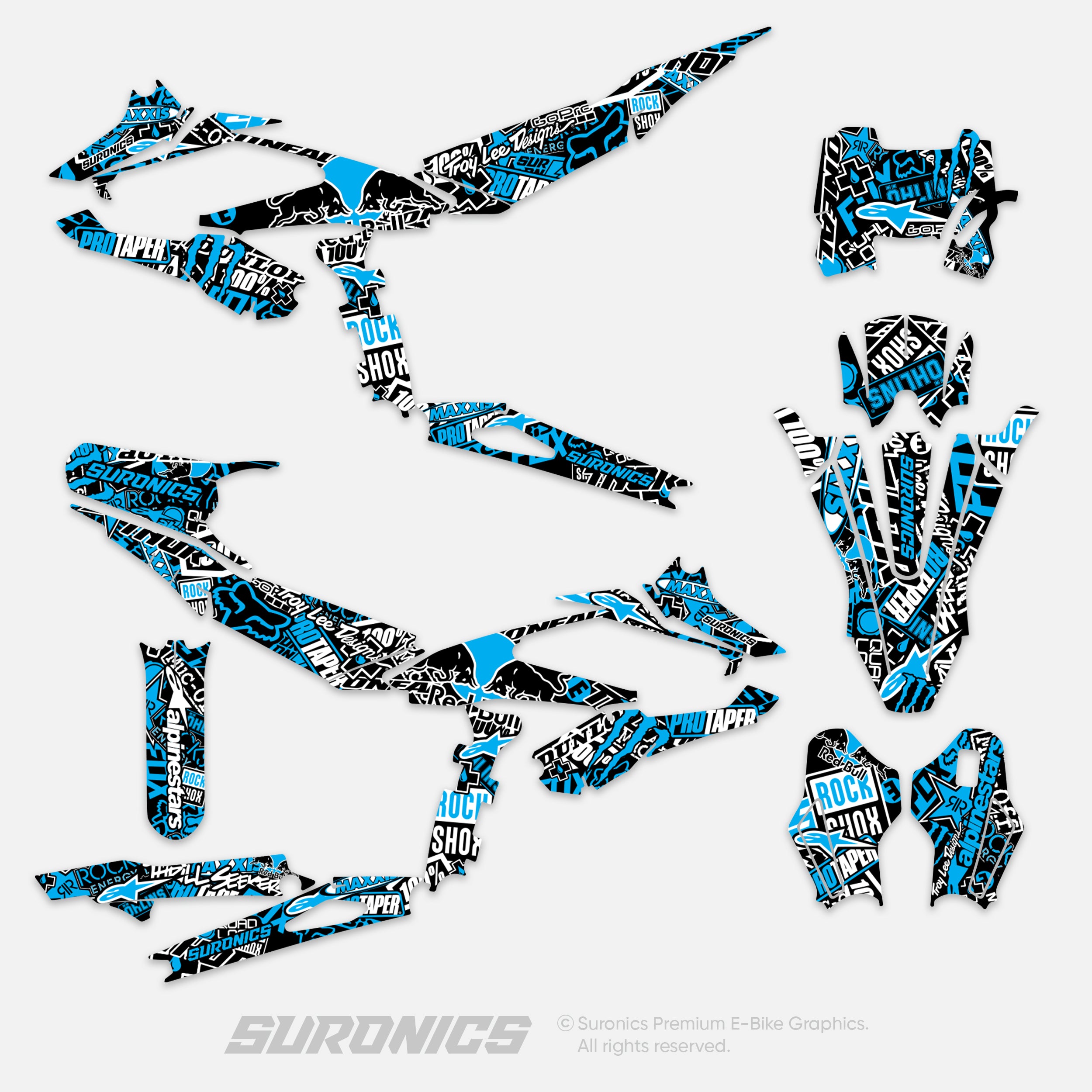 STIKCY BLACK CYAN Surron Hyper Bee Graphics kit